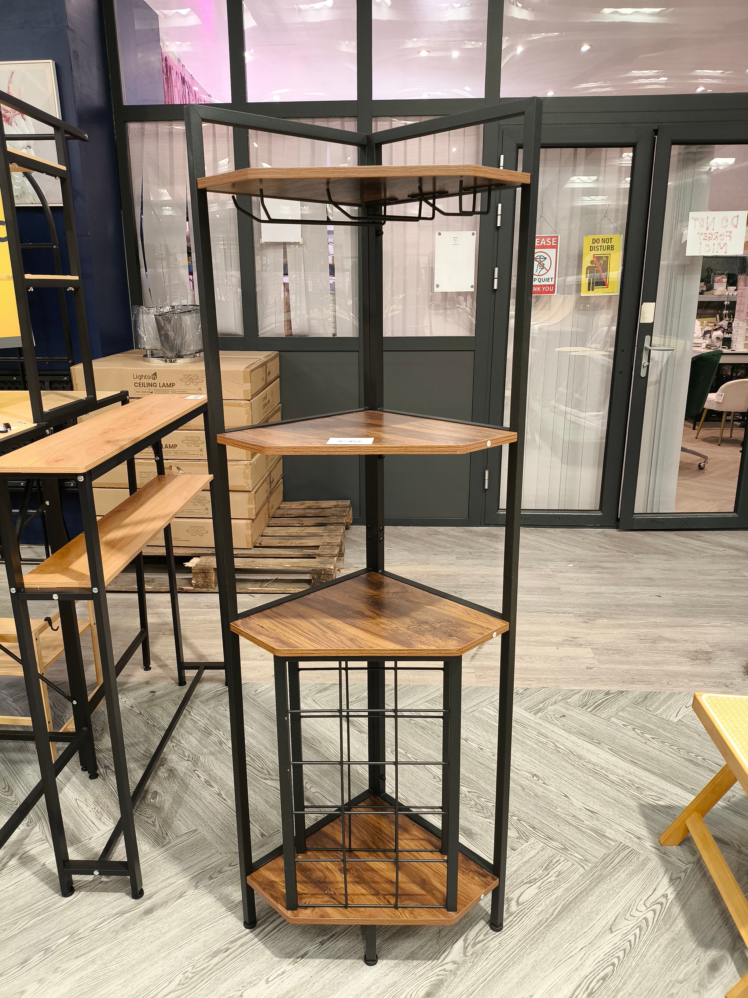 Freestanding Corner Wine Rack with Glass Holder and Bottle Storage