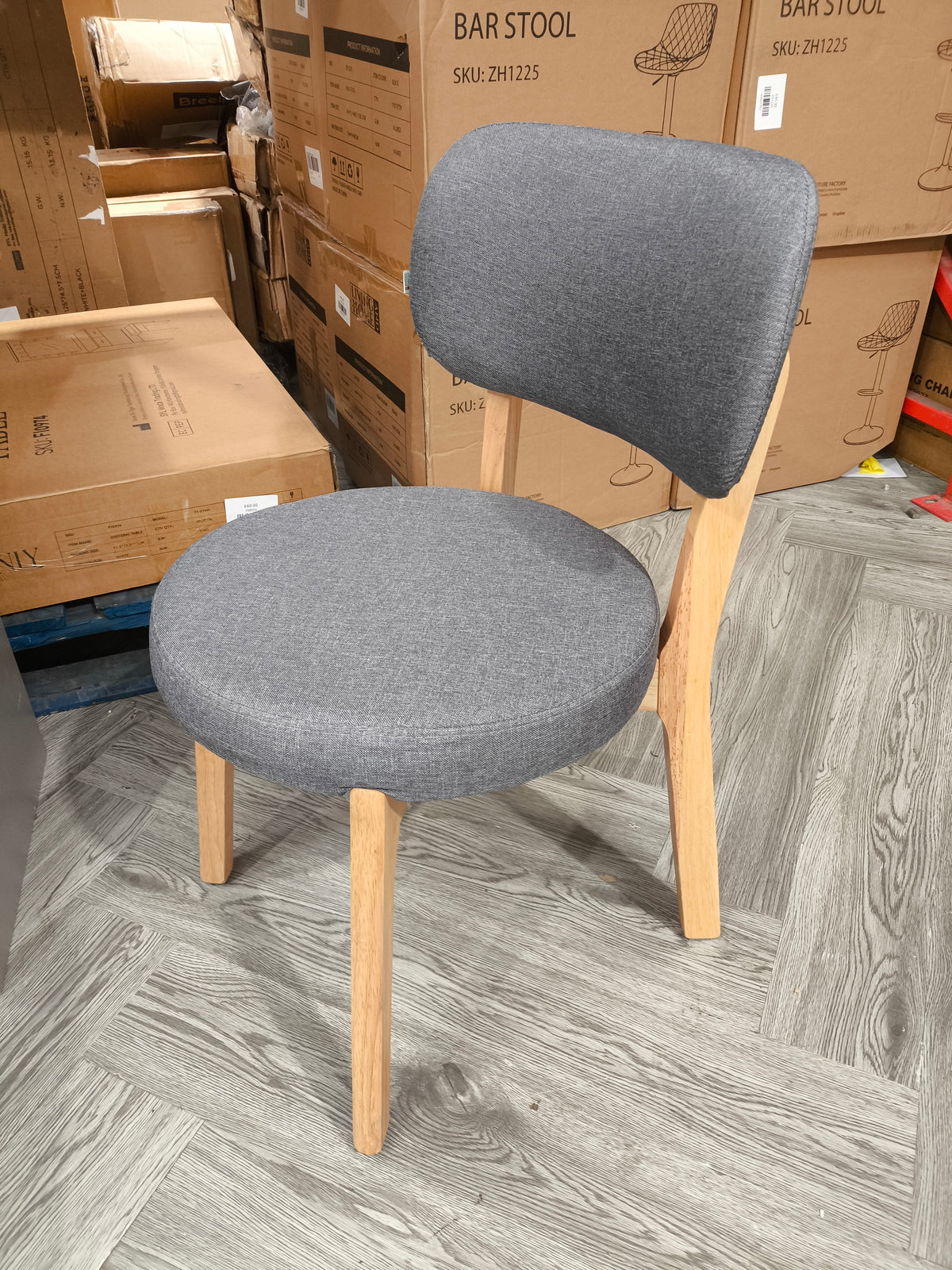 Linen Dining Chair with Wooden Legs Grey 1PC