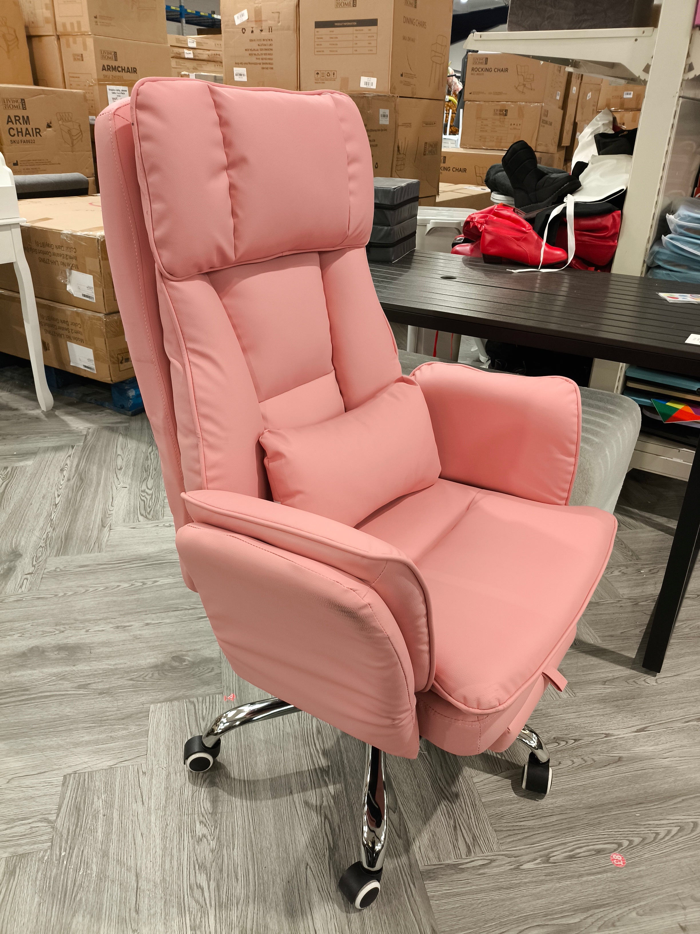 PU Leather Height Adjustable Swivel High Back Gaming Chair with Footrest Pink