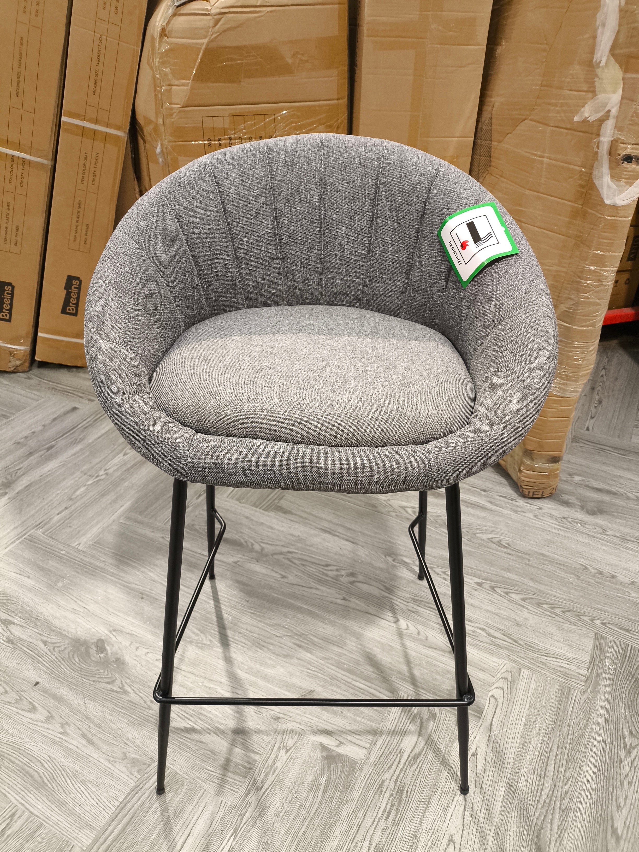 Linen Upholstered Bar Stool with Footrest Grey 1PC
