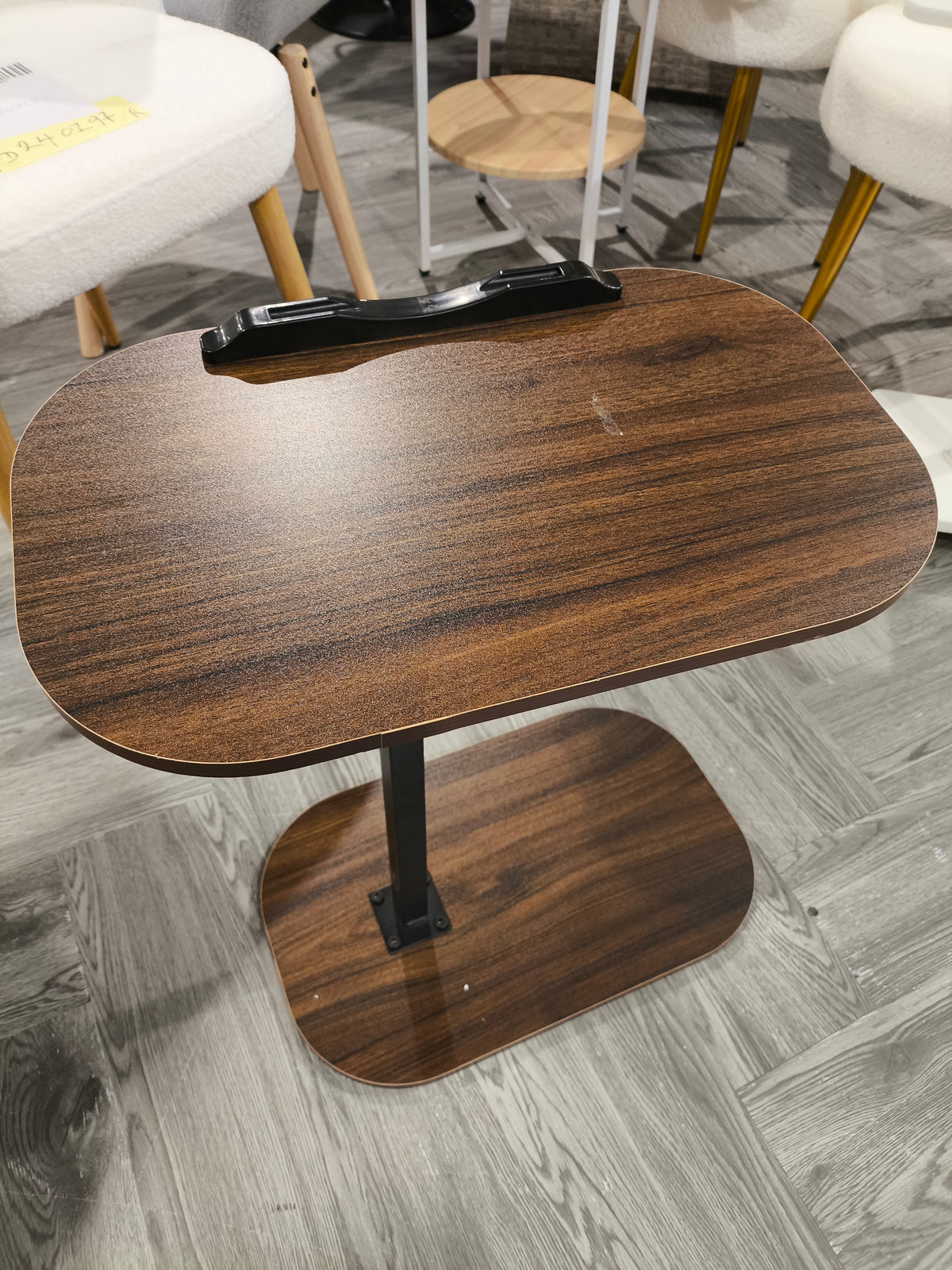 Height Adjustment C Shaped Side Table Walnut