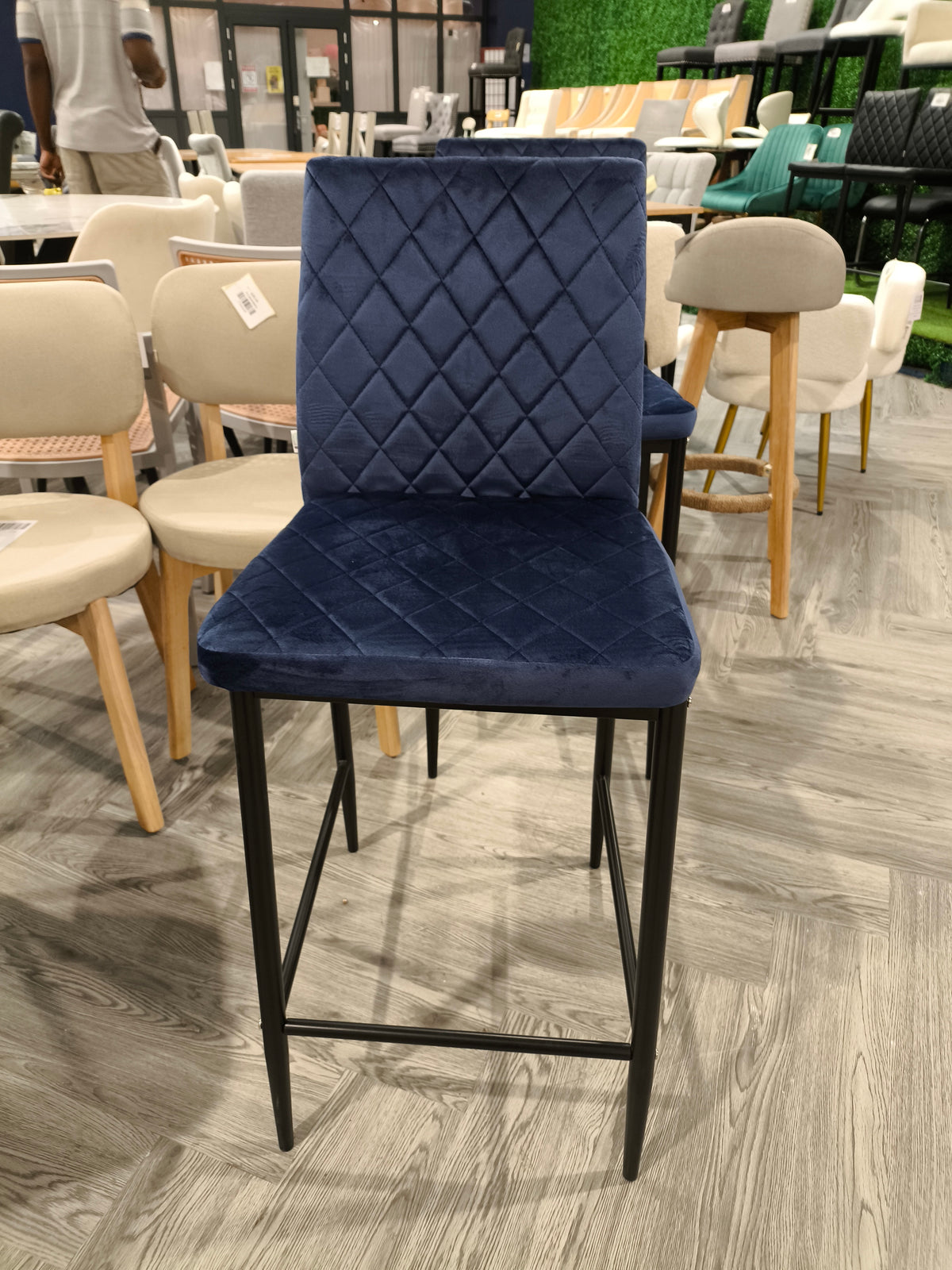Velvet Upholstered Bar Stools Dark Blue 1PC