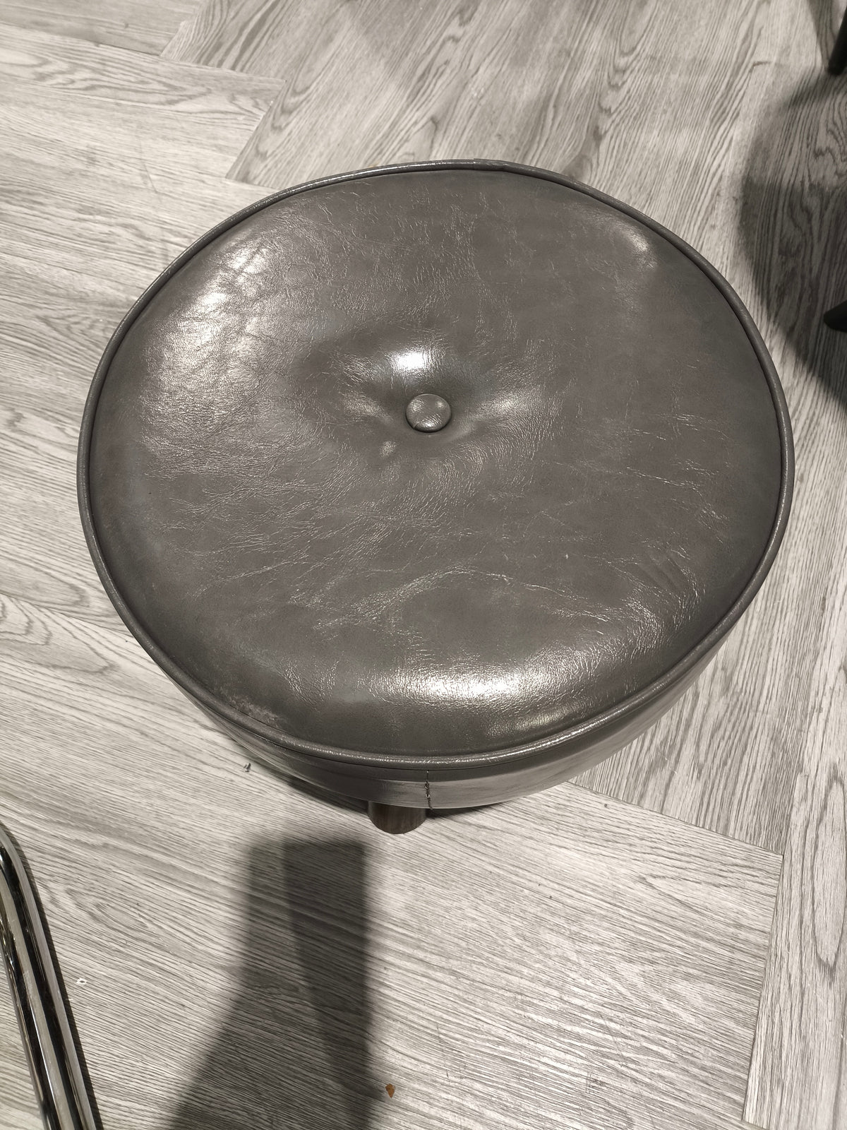 PU Leather Upholstered Footstool with Wooden Legs Grey