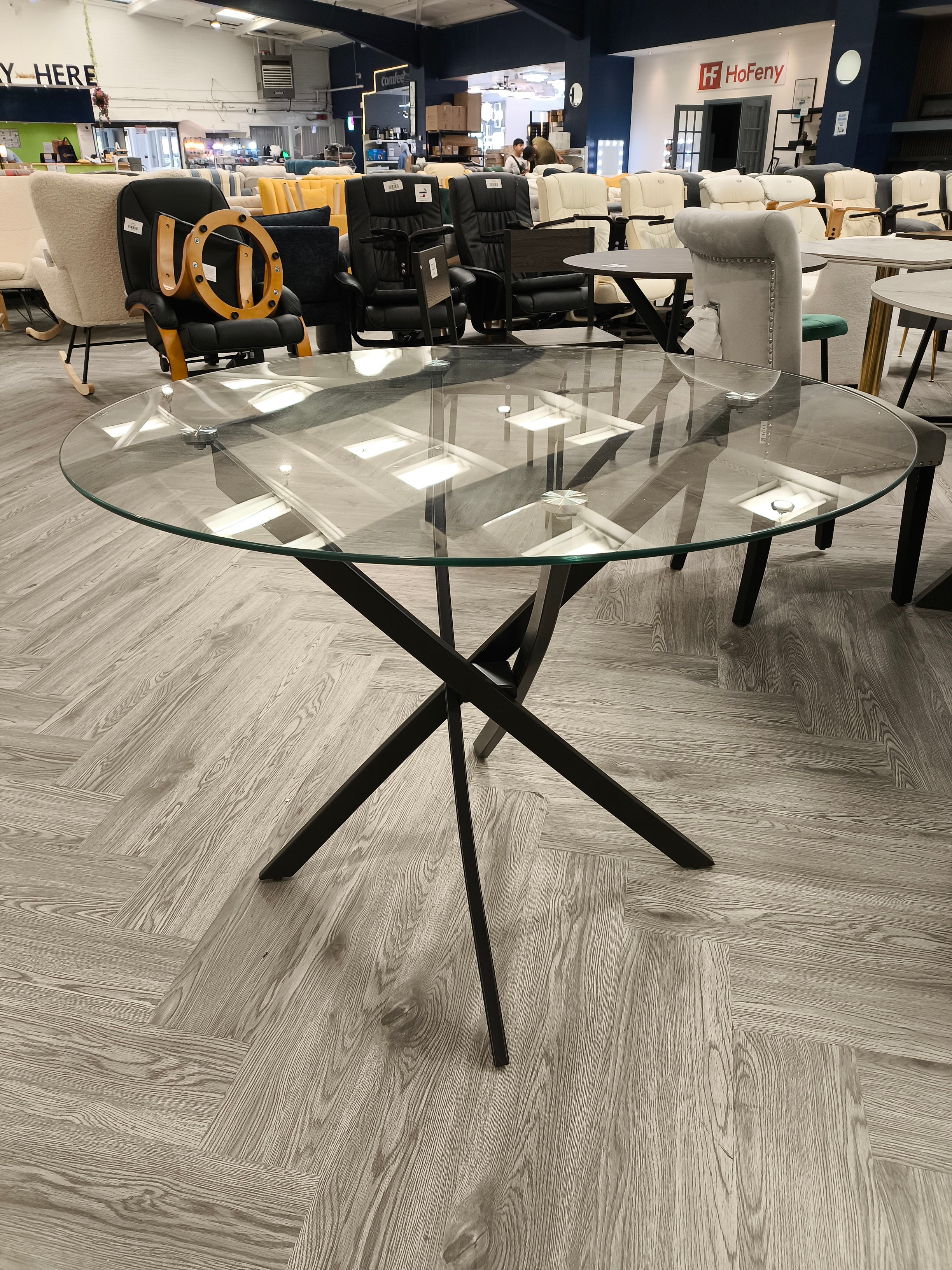 Round Tempered Glass Dining Table with Metal Legs