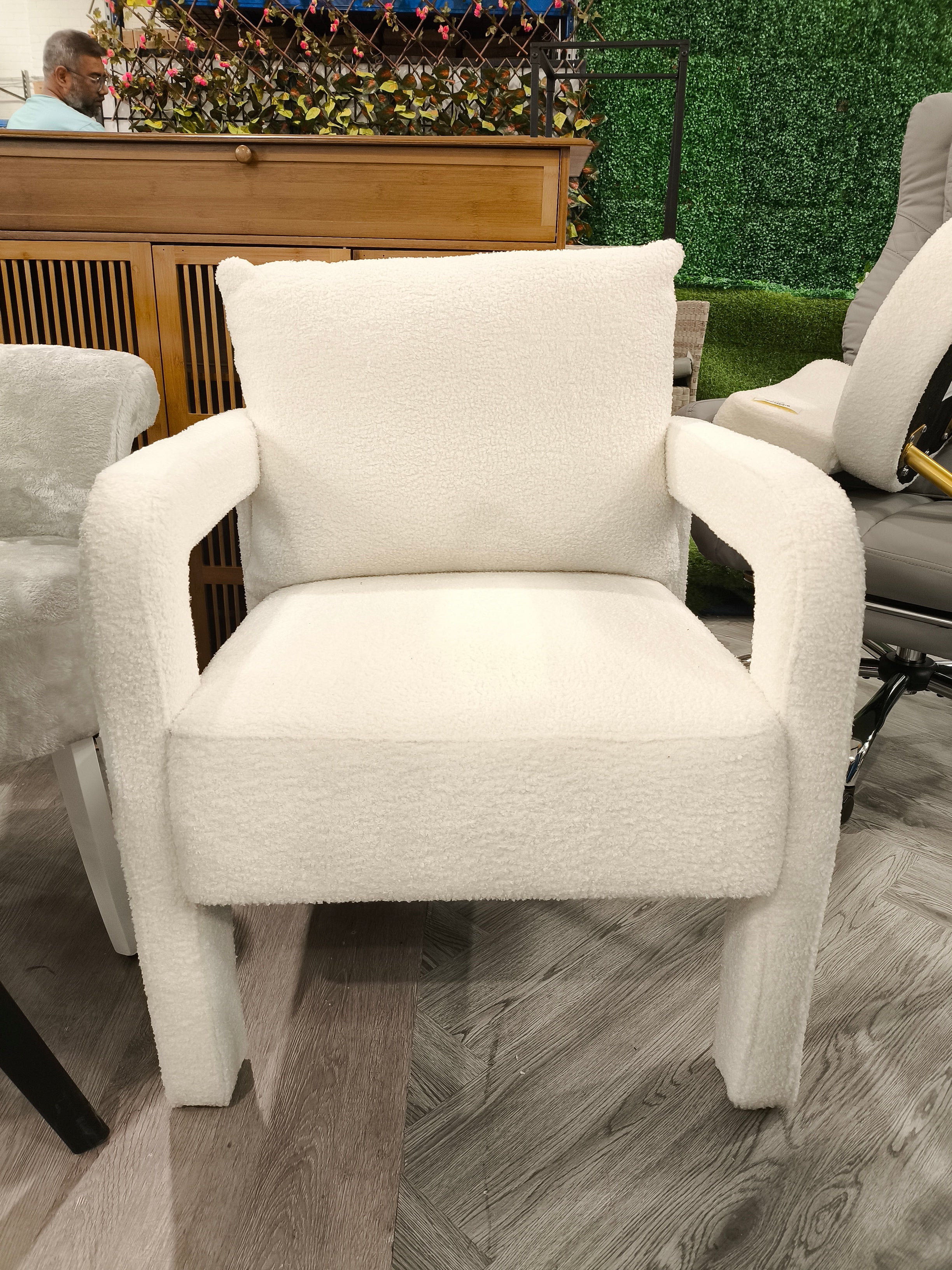 Teddy Fleece Upholstered Accent Chair with Lumbar Pillow White