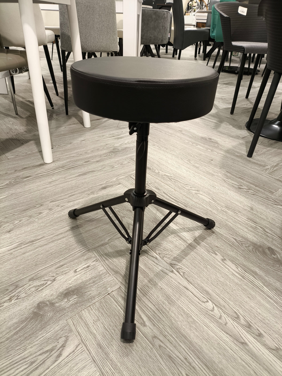 Adjustable Height Padded Round Bar Stool with Tripod Stand Black