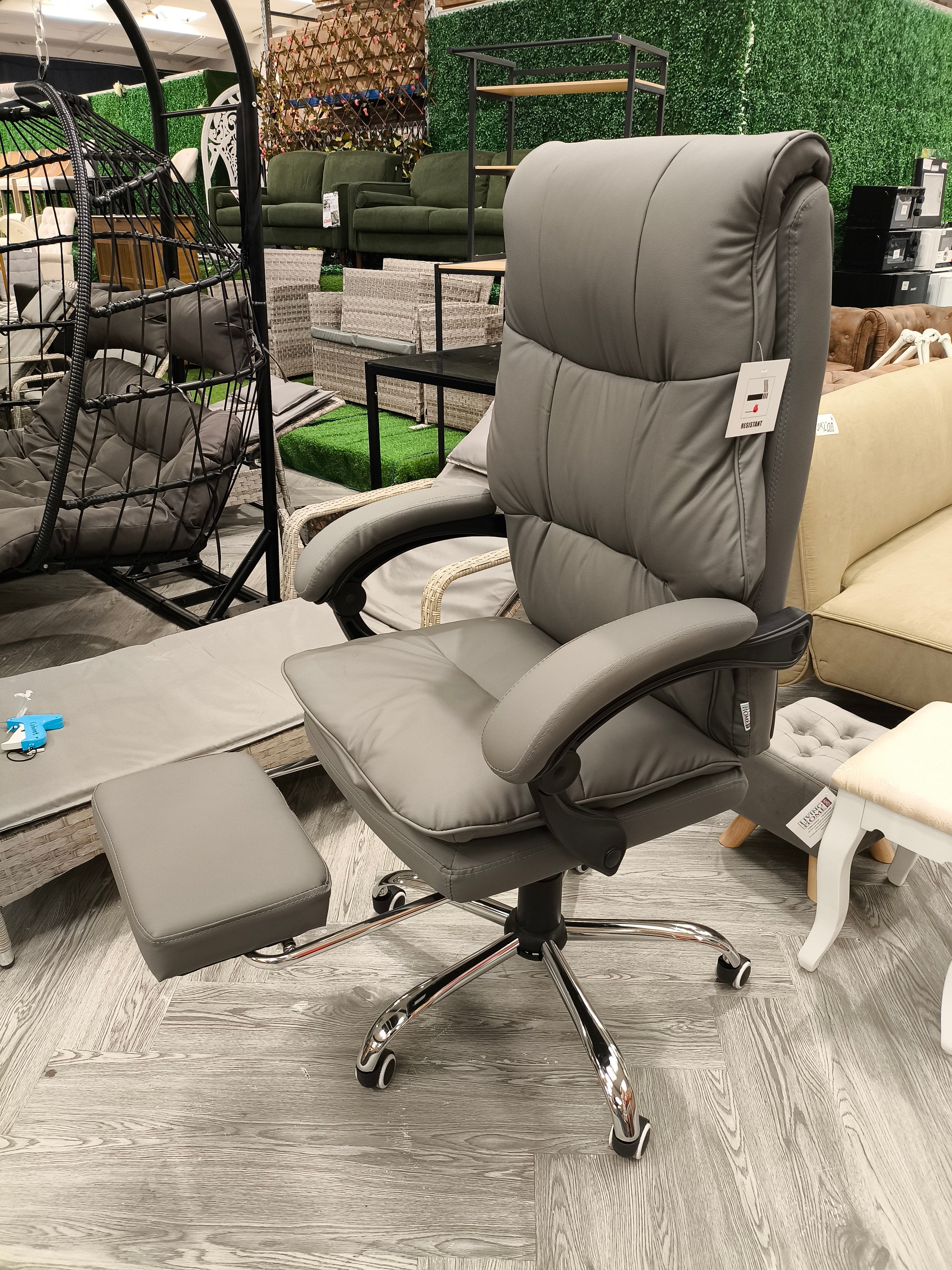 Height Adjustable Ergonomic Reclining Office Chair with Footrest Grey