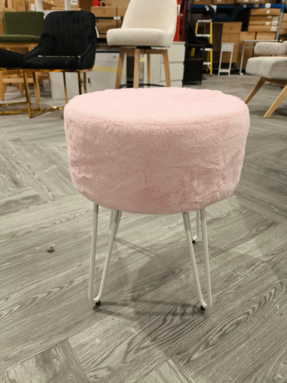 Pink Dressing Table Stool With White Metal Legs