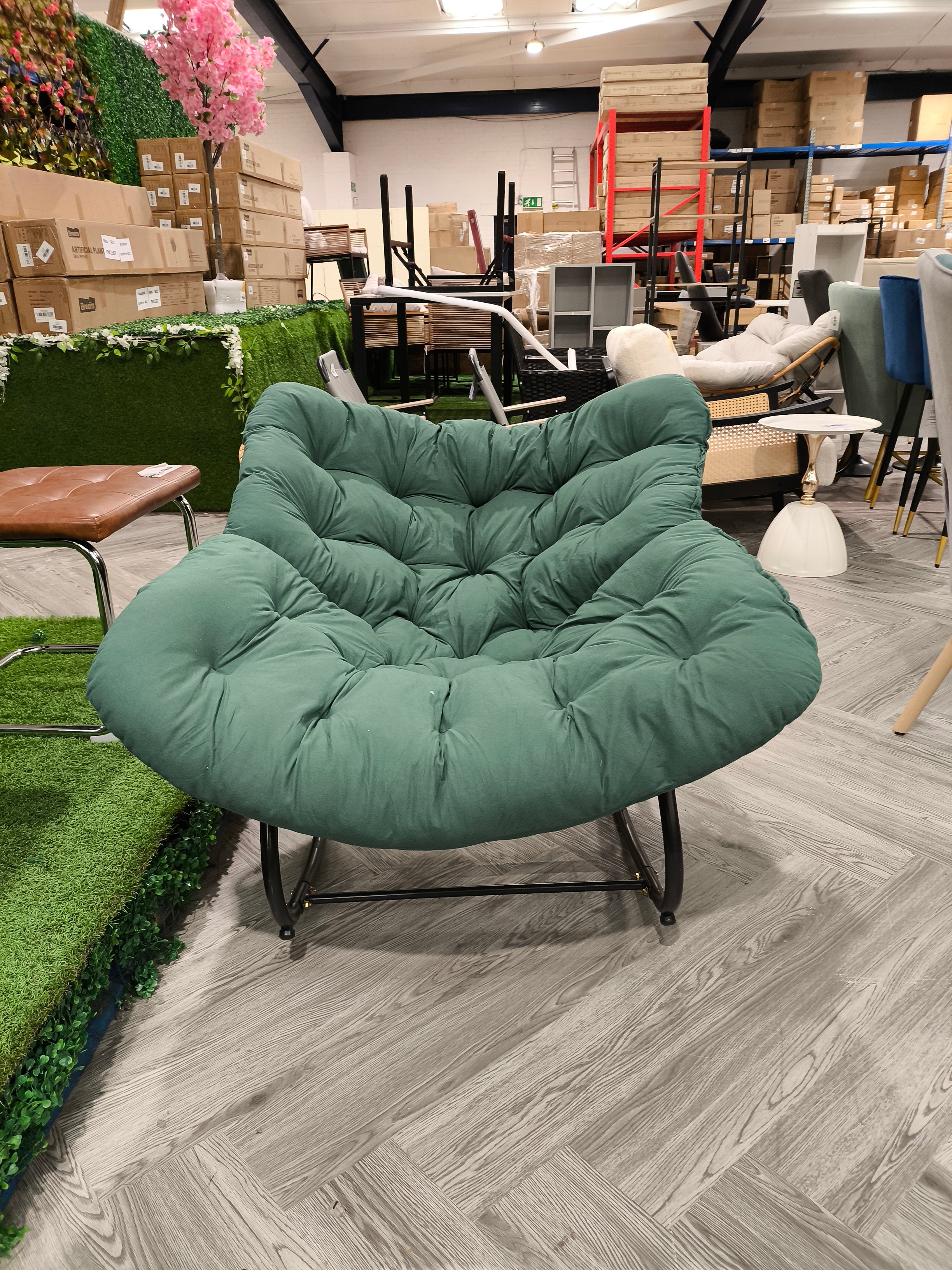 Modern Rocking Chair with Cushion Dark Green
