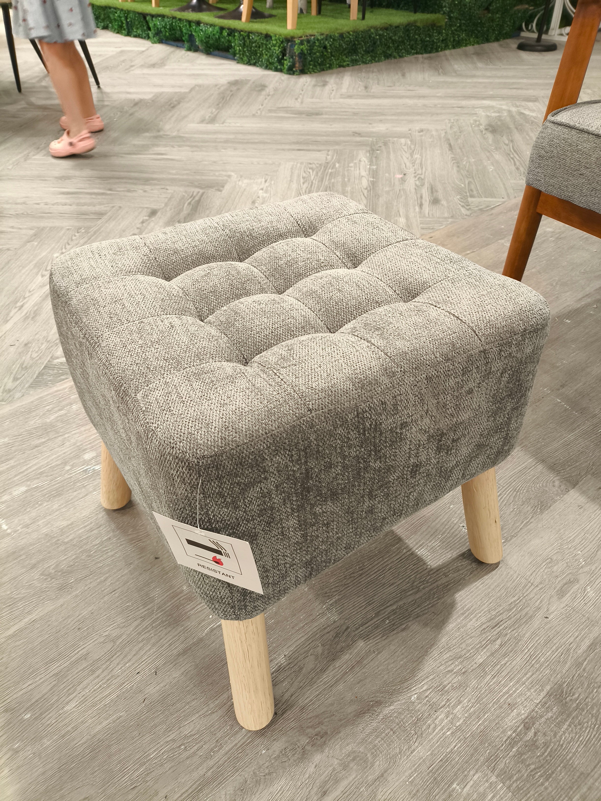 Chenille Upholstered Square Footstool with Wooden Legs