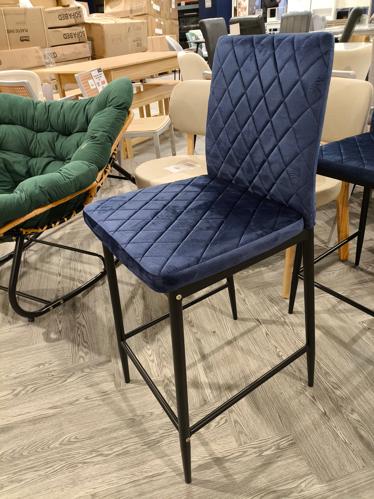 Velvet Upholstered Bar Stools Dark Blue 1PC