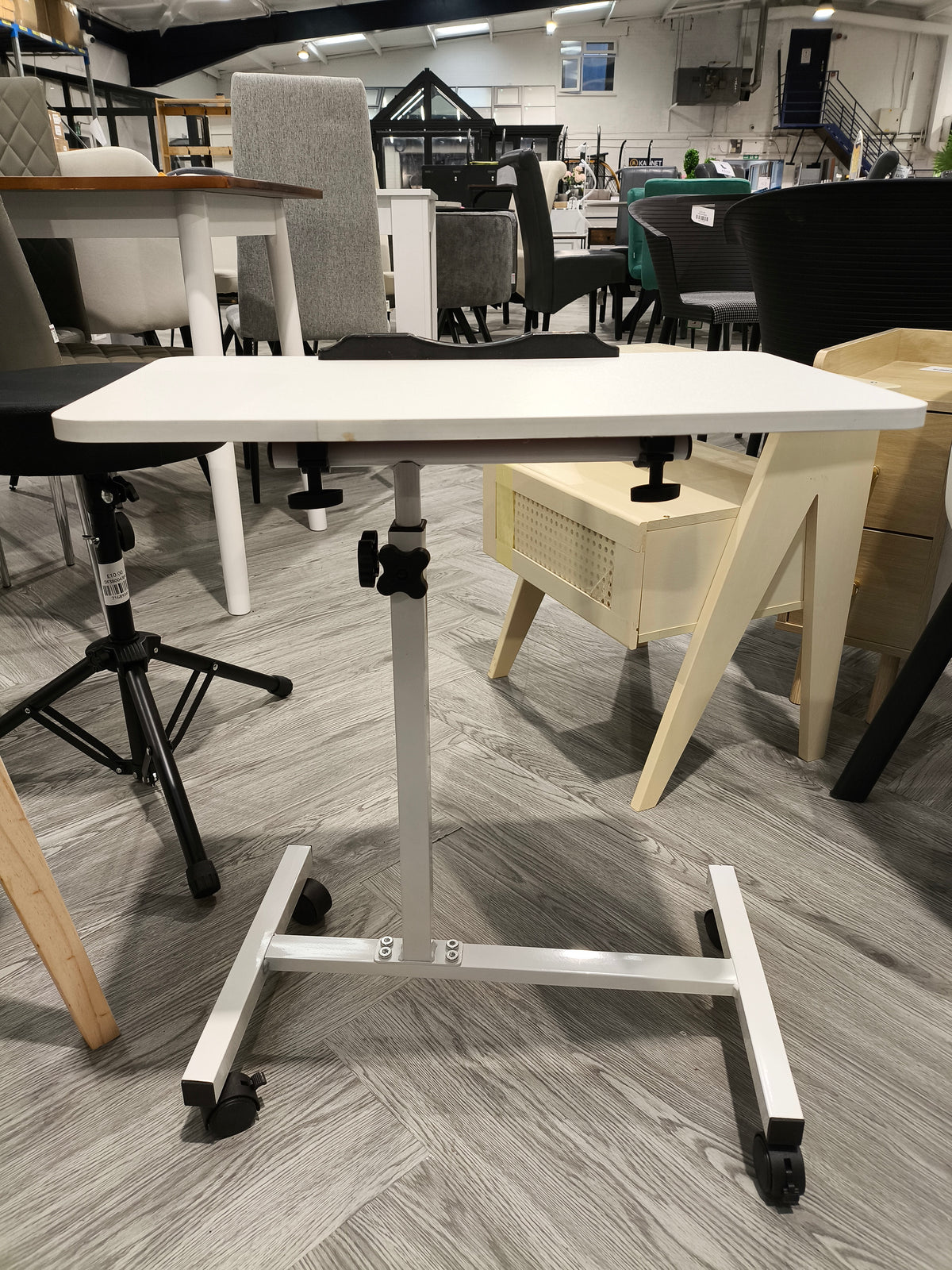 Height Adjustable Mobile Table with Castors White