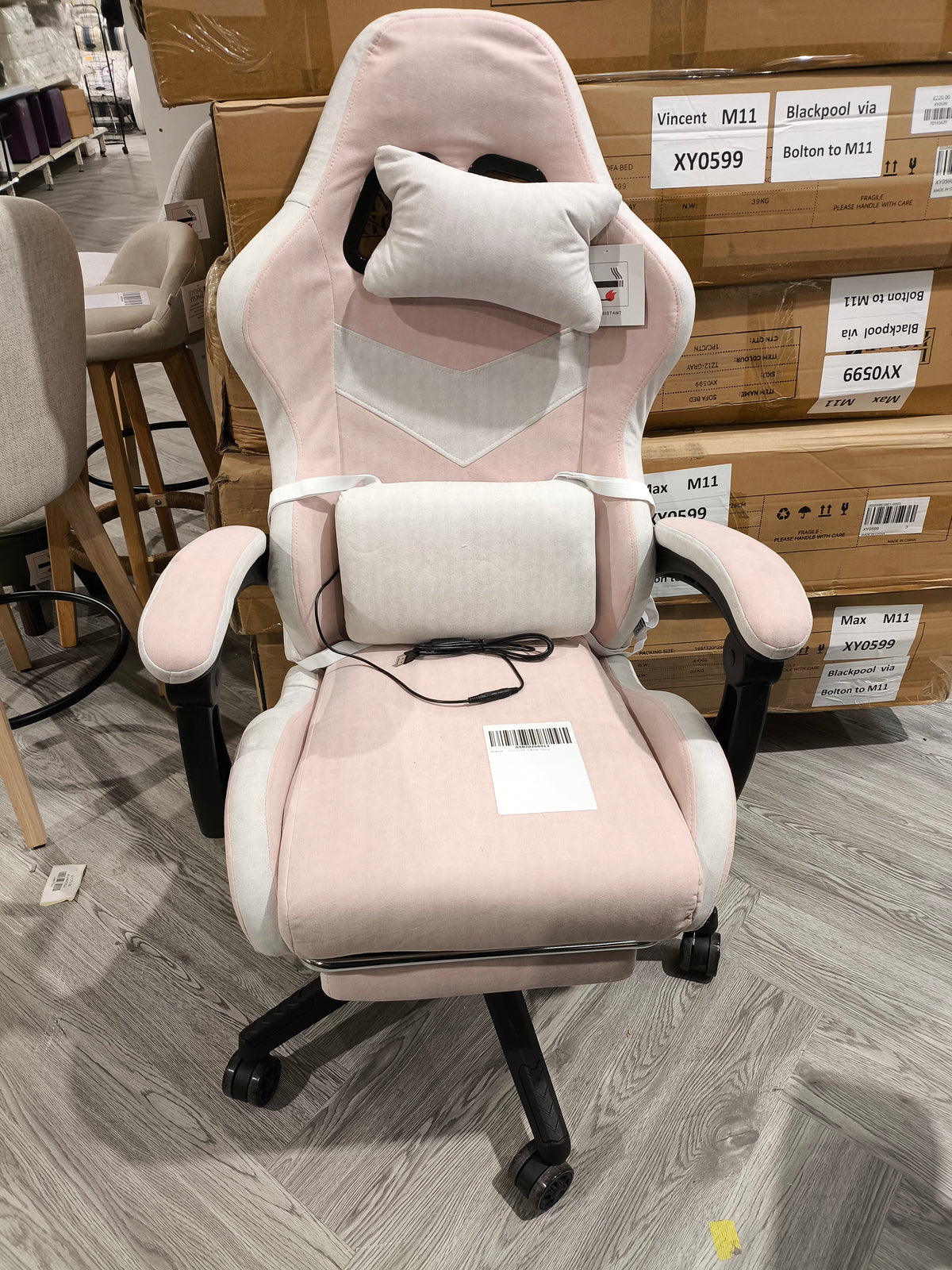 Ergonomic High Back Gaming Chair with Massage Lumbar Support & Footrest Pink And White
