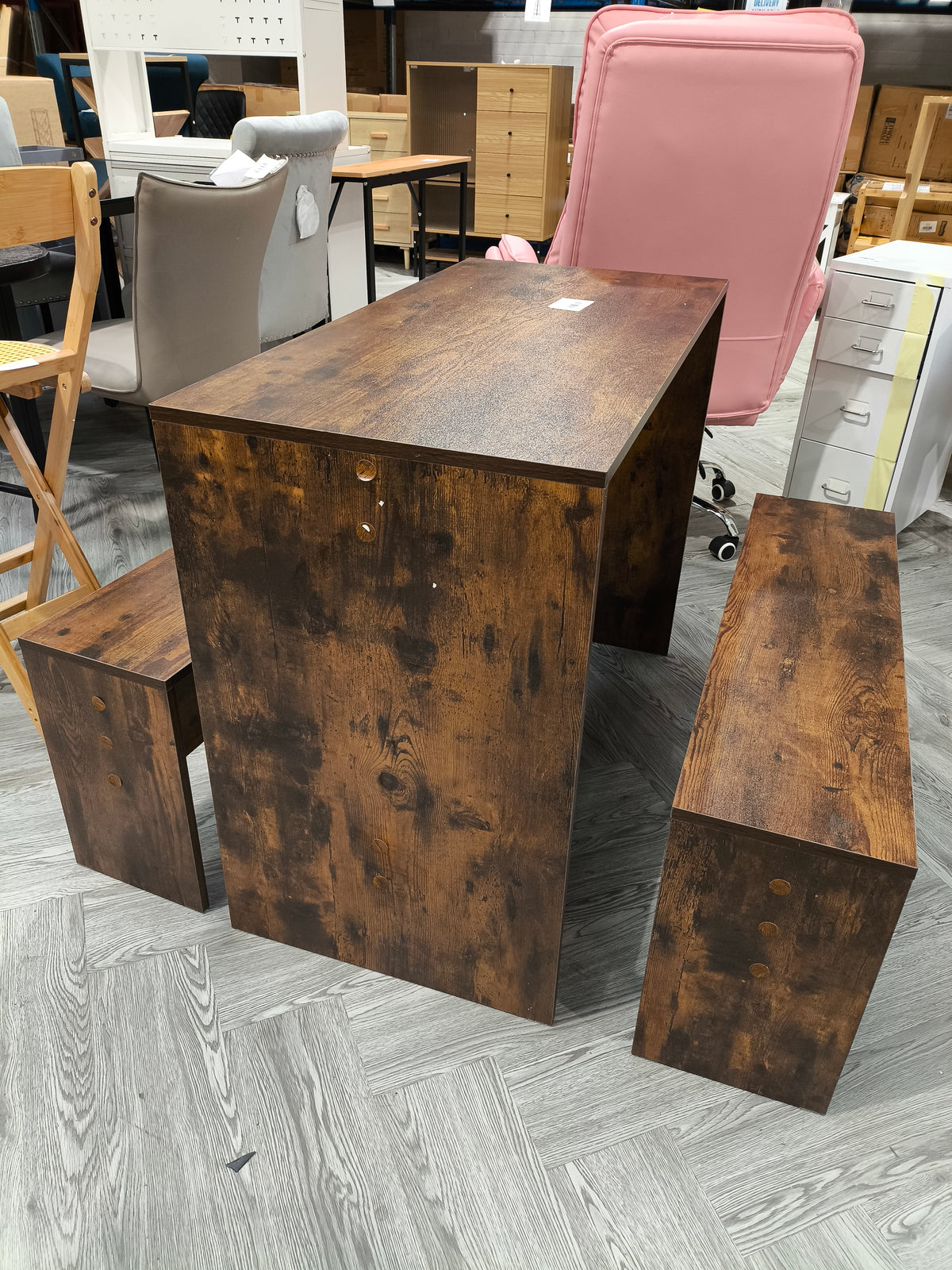 Set of Retro Dining Table with 2 Benches