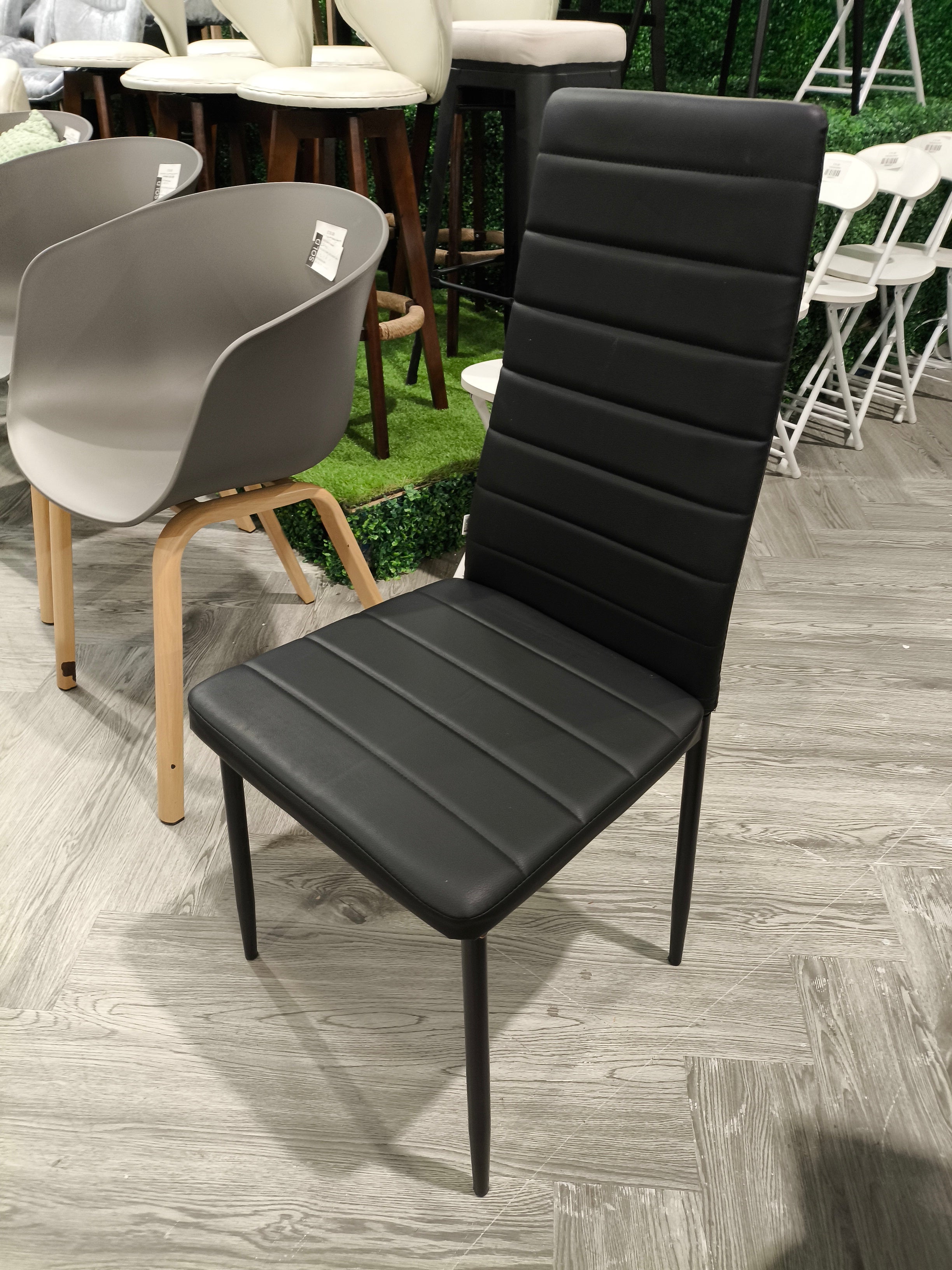 Faux Leather Armless High Back Dining Chair Black 1PC