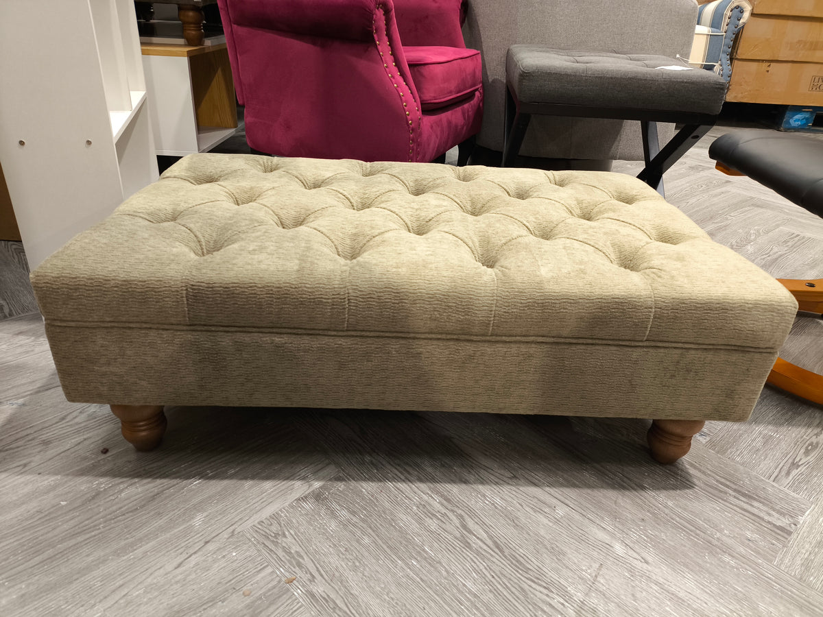 Light Green Buttoned Chenille Storage Footstool