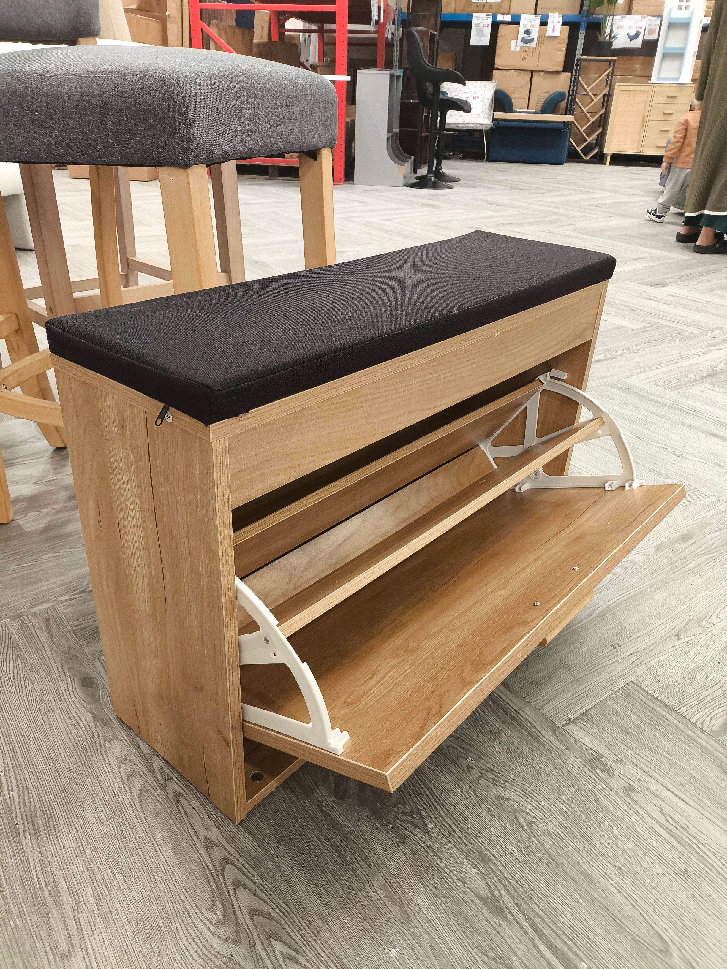 Wooden Shoe Storage Bench with Padded Seat
