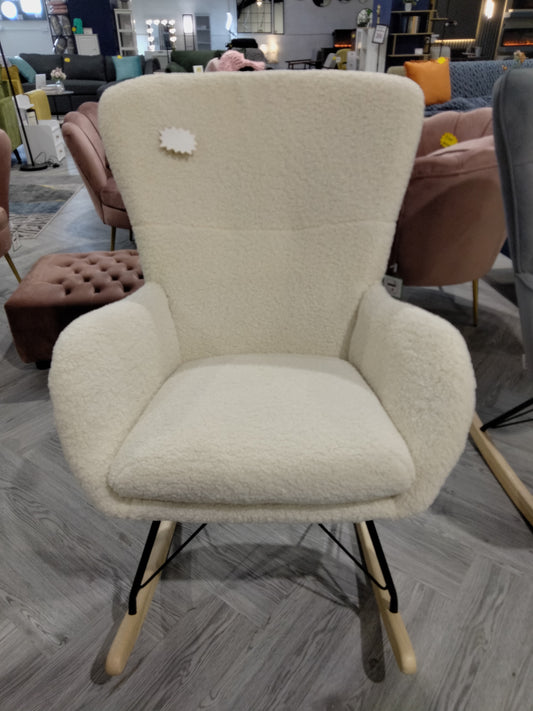 Cream Faux Wool Rocking Chair with Removable Cushion