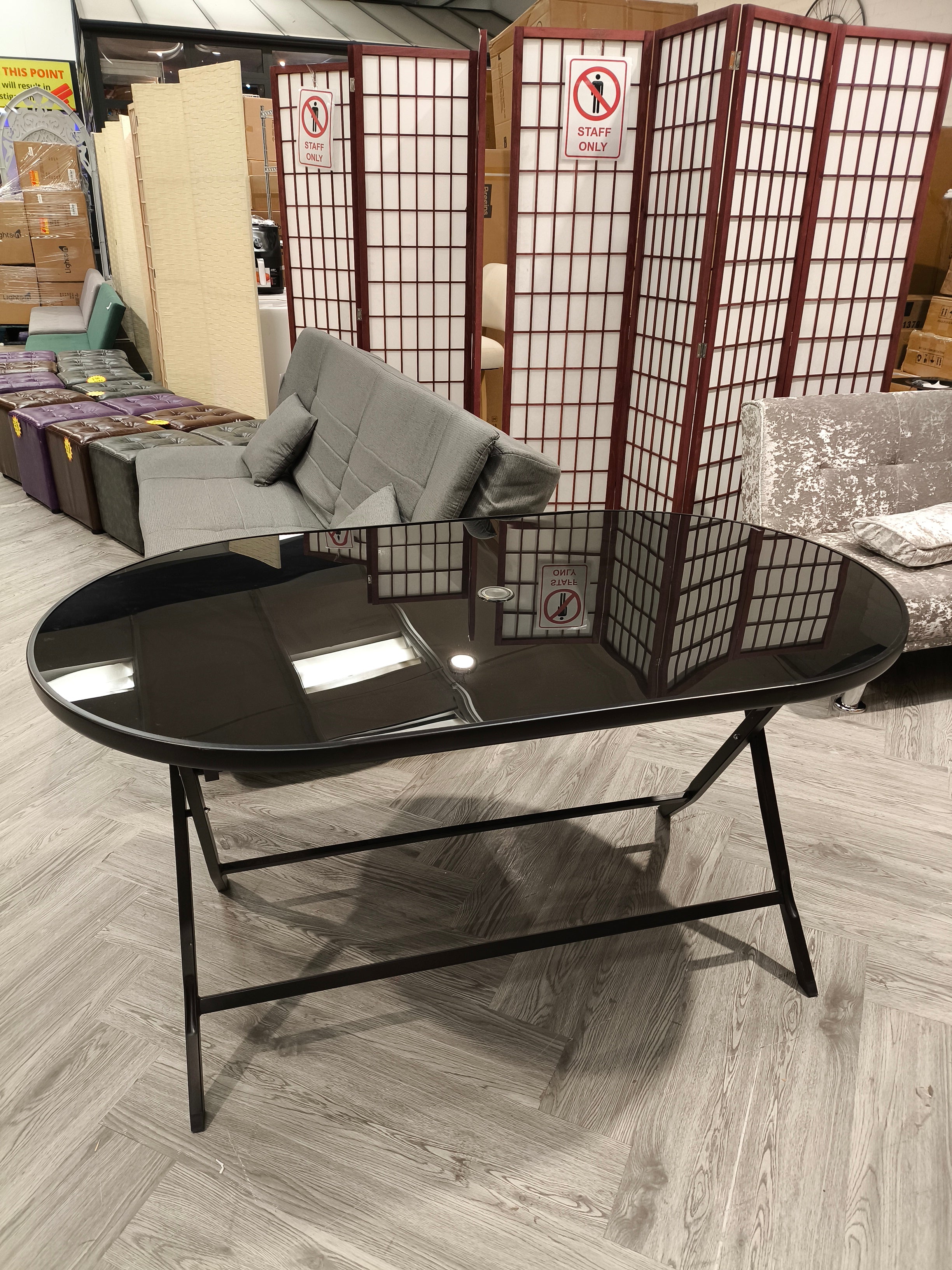 Outdoor Folding Table with Umbrella Hole Black