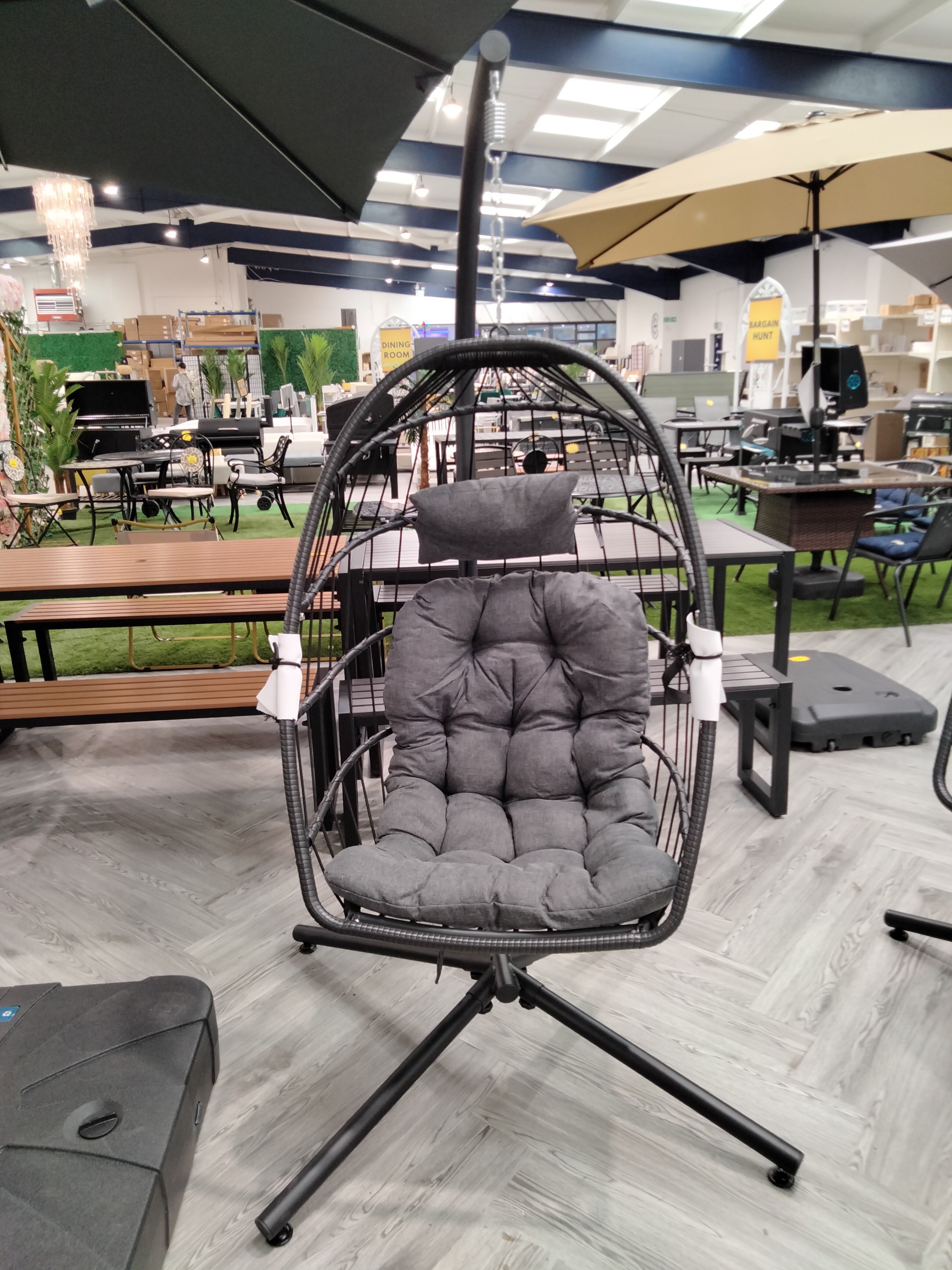 Egg Shaped Hanging Chair with Soft Cushion and Headrest