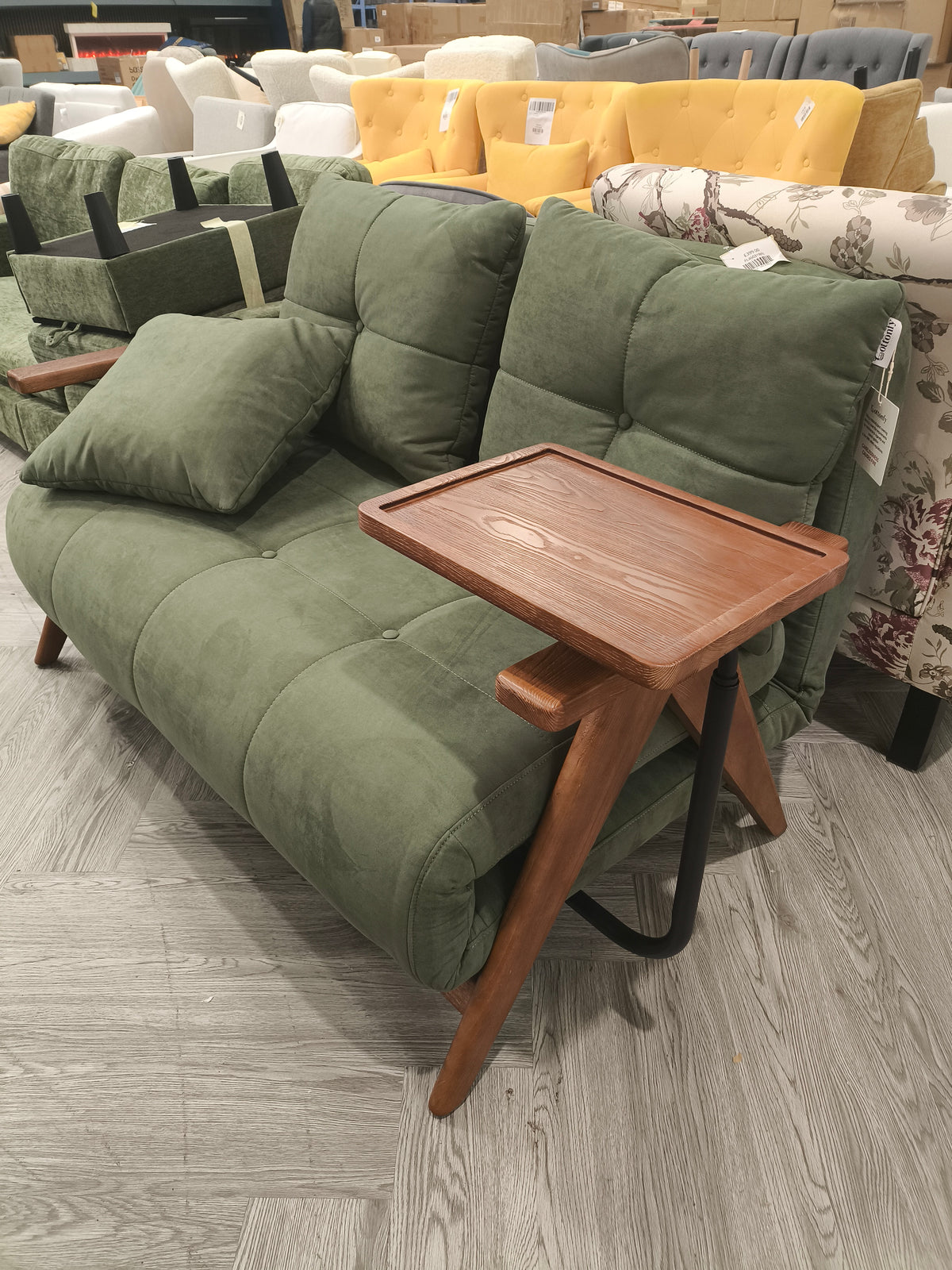 Foldable Matte Fabric Solid Wood 3 Mode Sofa Bed Green