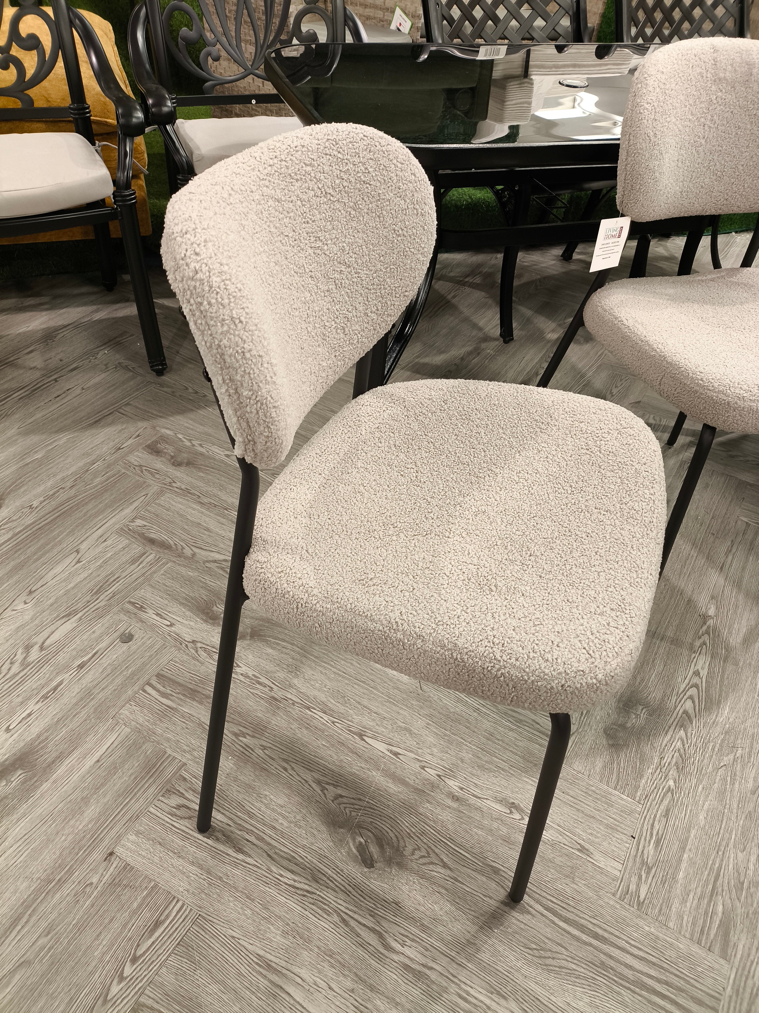 Teddy Fleece Upholstered Dining Chair with Metal Frame Grey 1PC