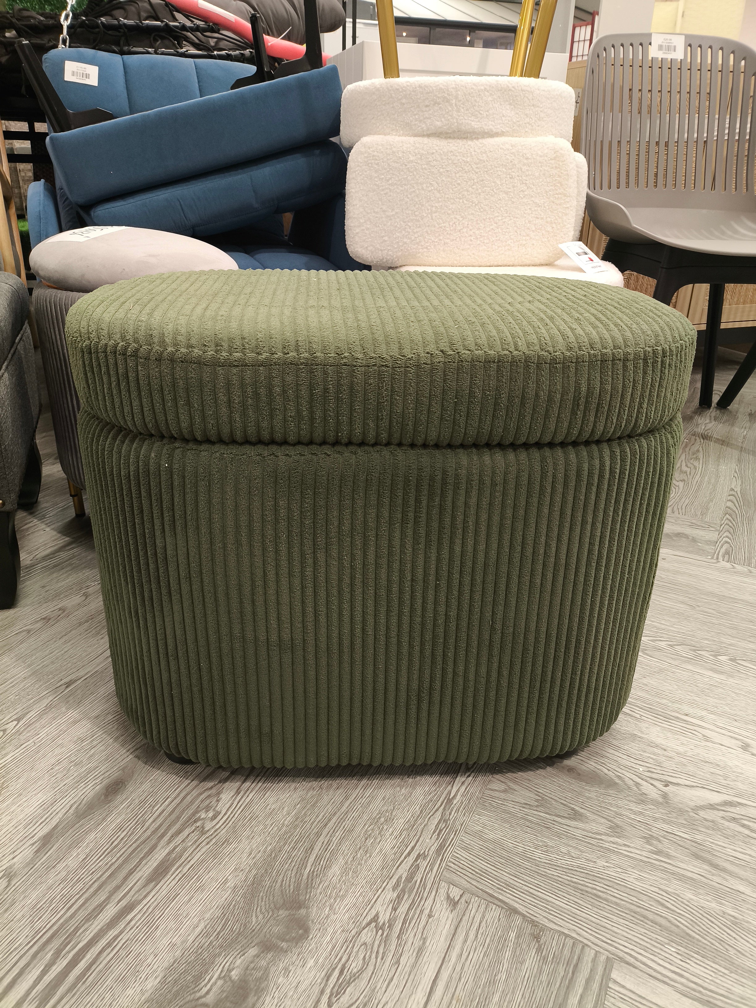 Corduroy Storage Ottoman Dark Green