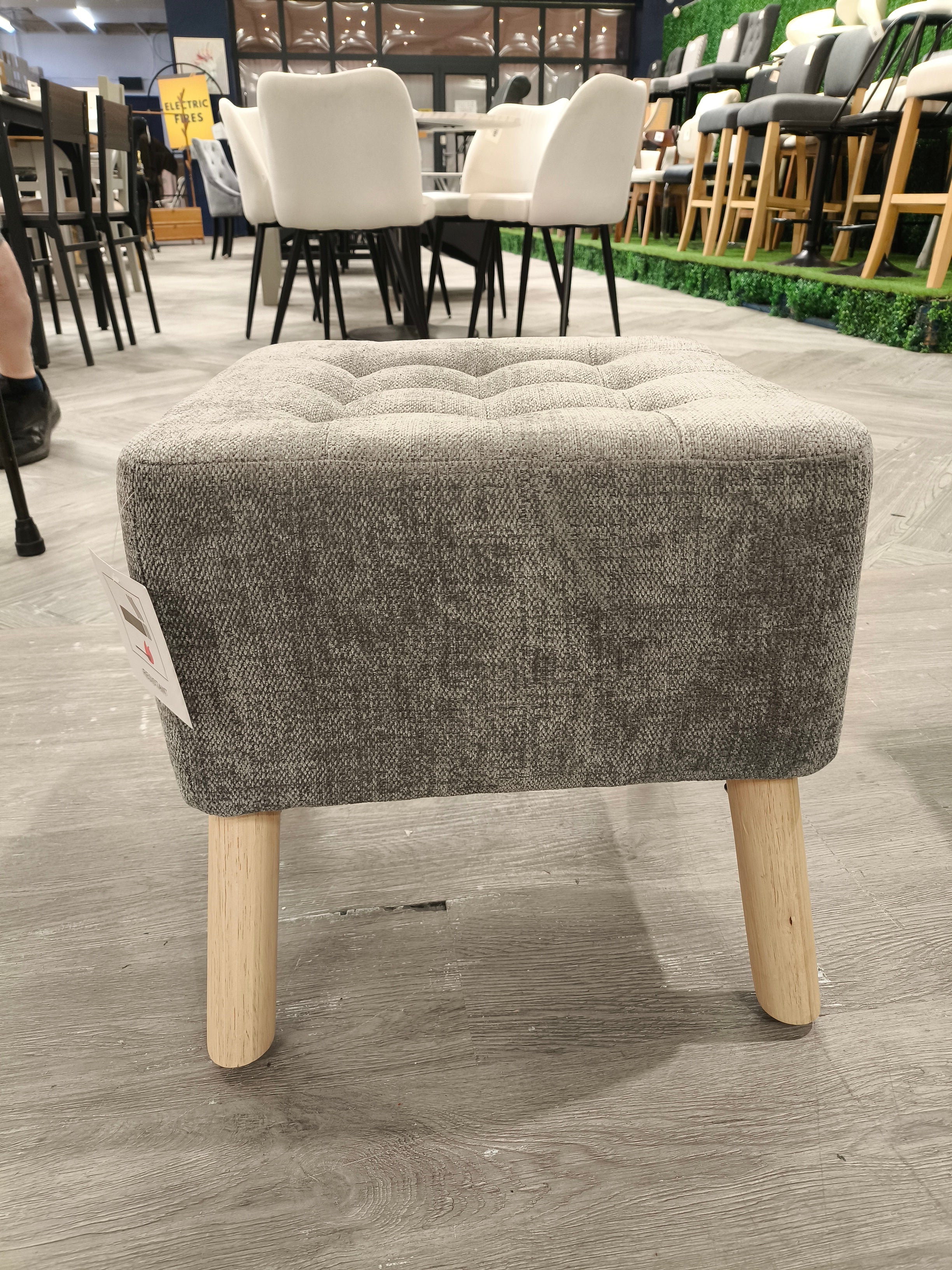 Chenille Upholstered Square Footstool with Wooden Legs