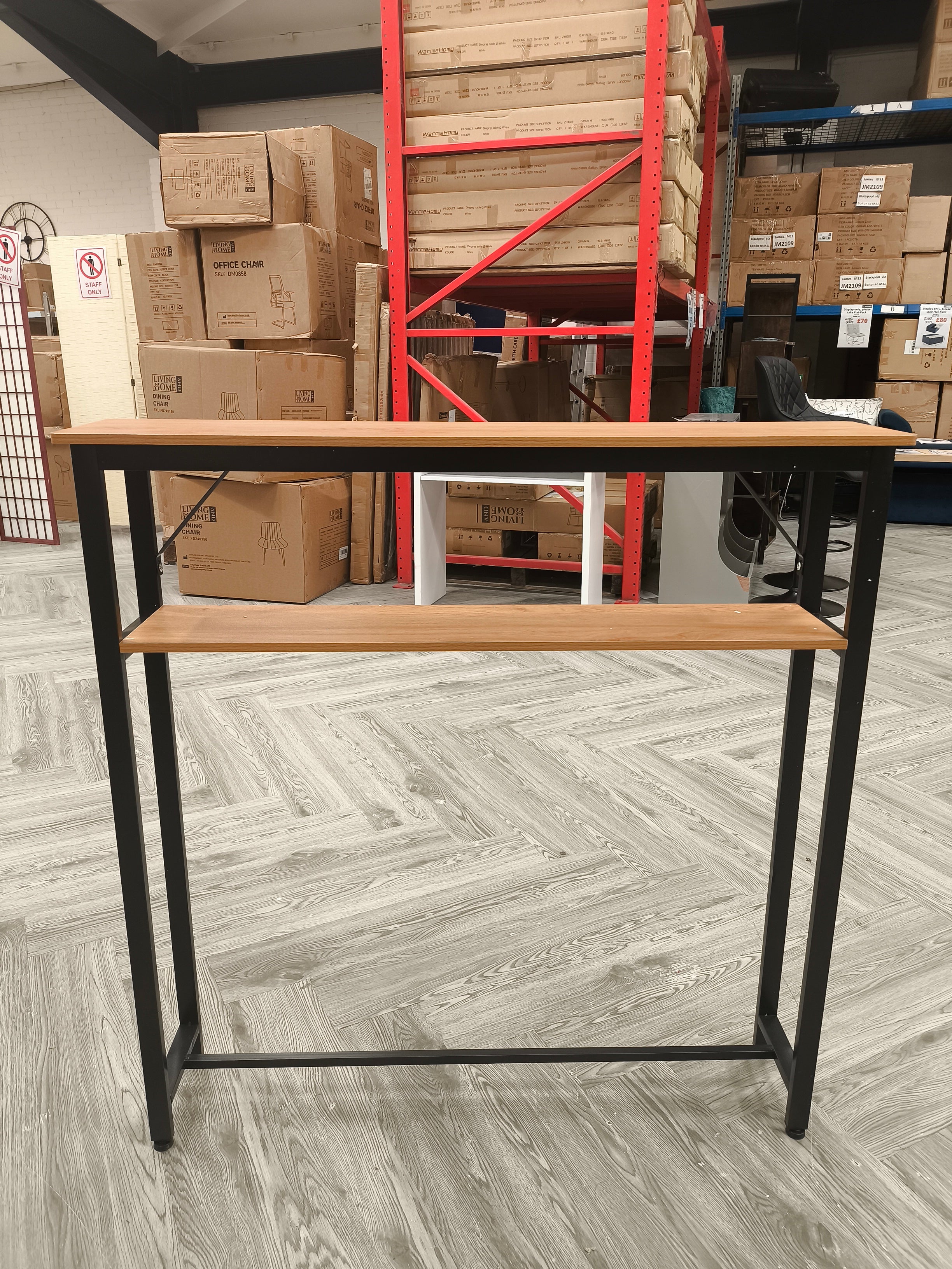 Narrow 2 Tier Wooden Console Table with Metal Frame