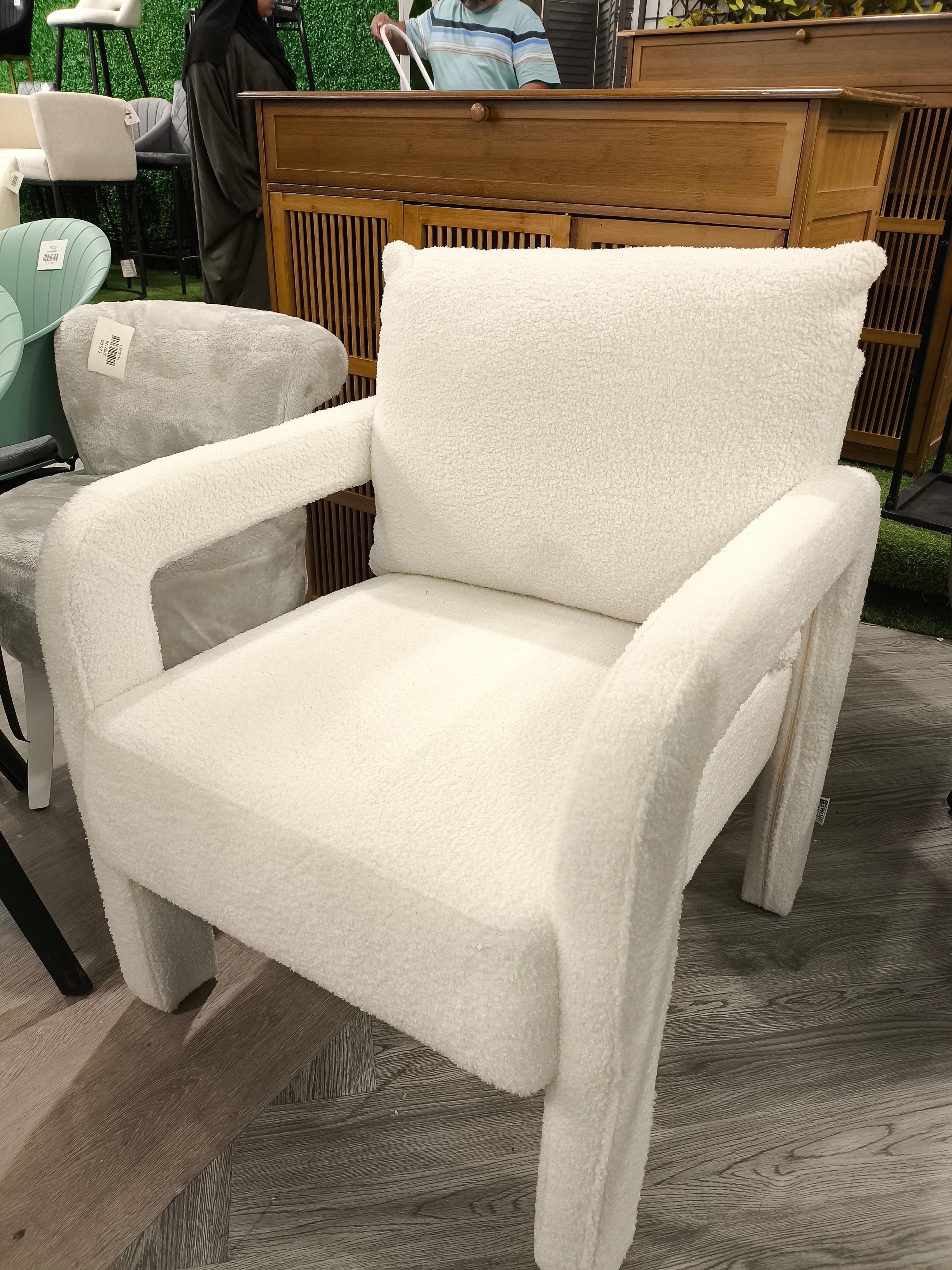 Teddy Fleece Upholstered Accent Chair with Lumbar Pillow White