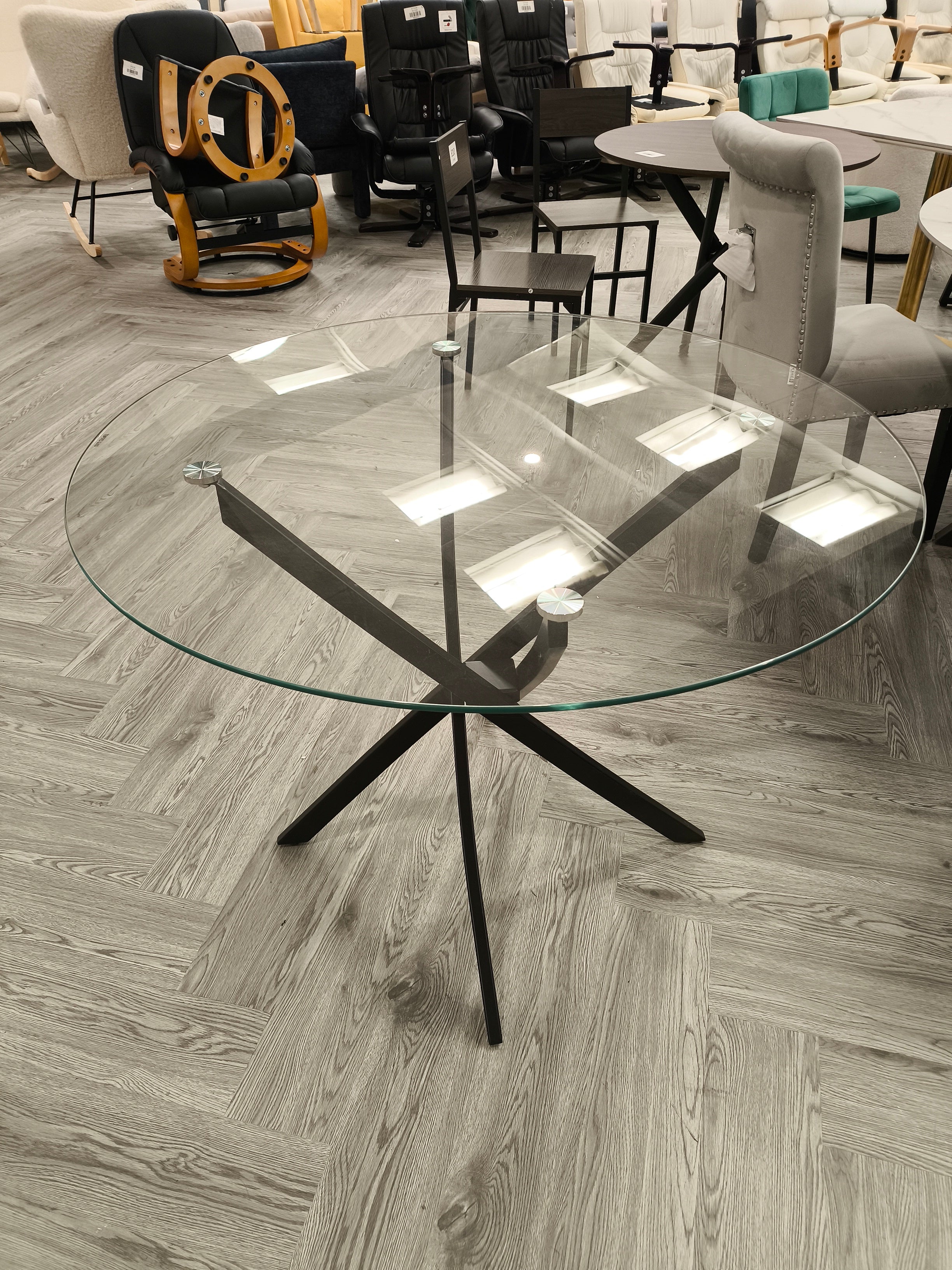 Round Tempered Glass Dining Table with Metal Legs