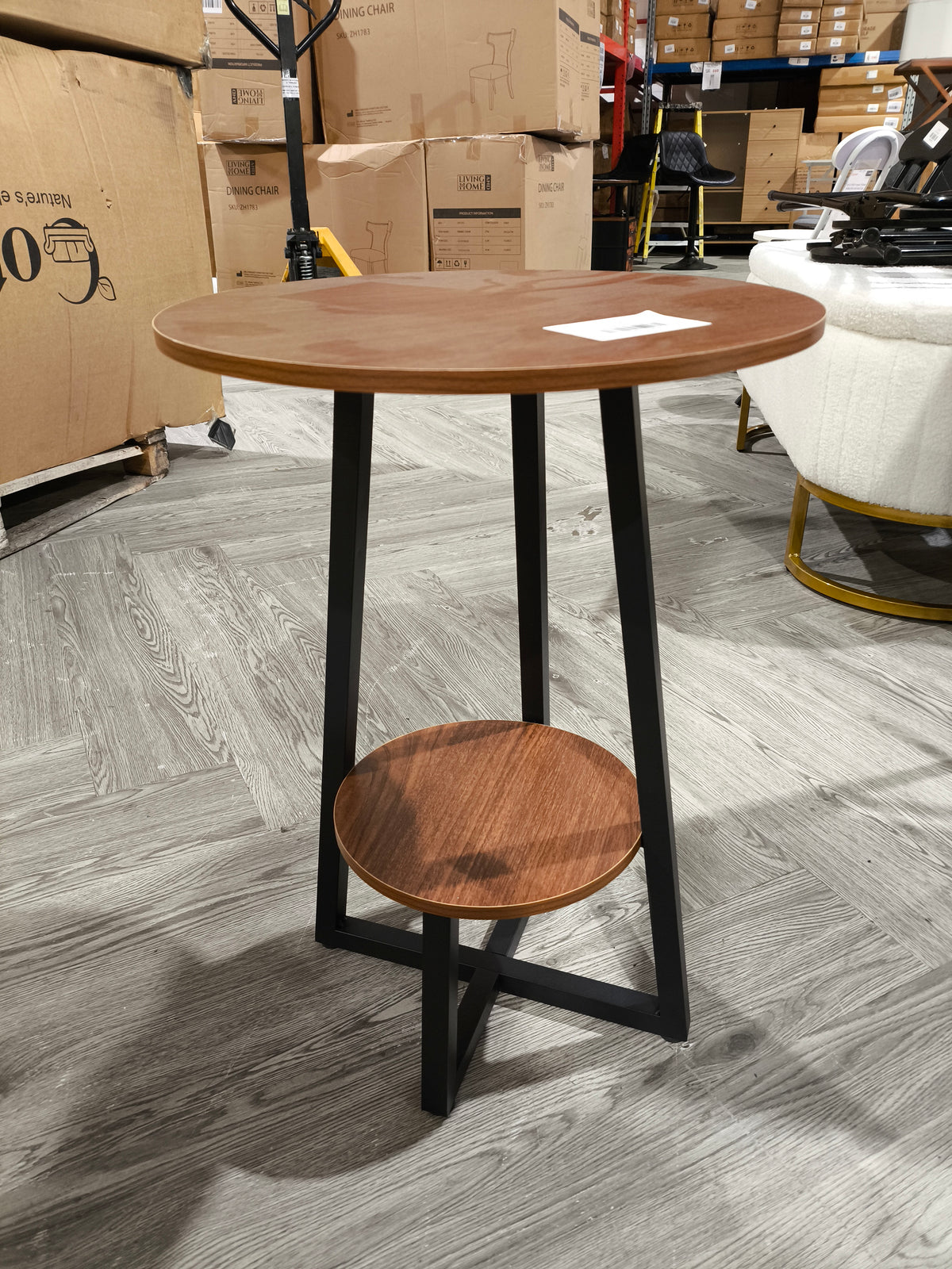 2 Tier Round Wooden Coffee Side Table Walnut