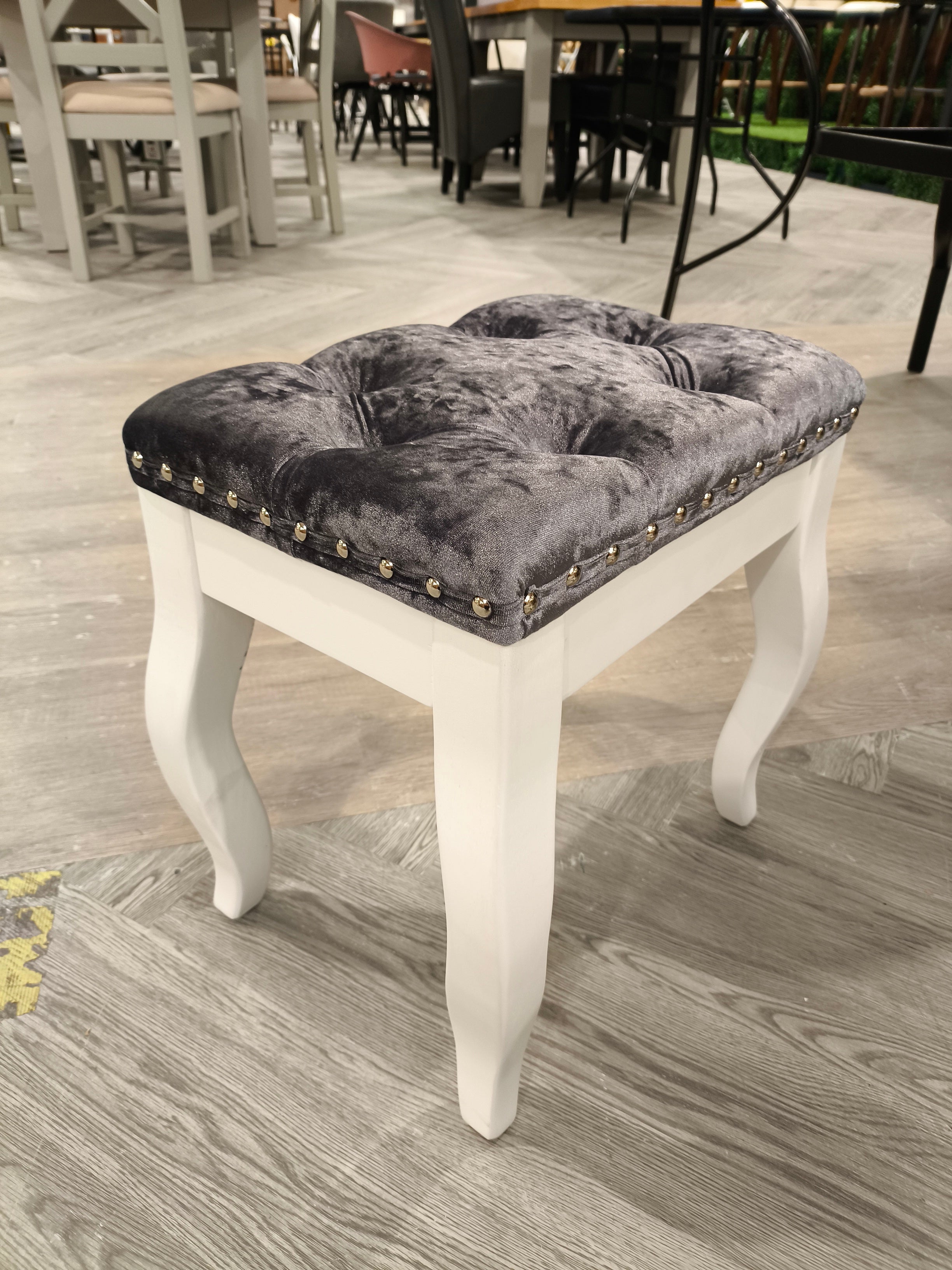 Dressing Table Stool with Nailhead Trim Dark Grey