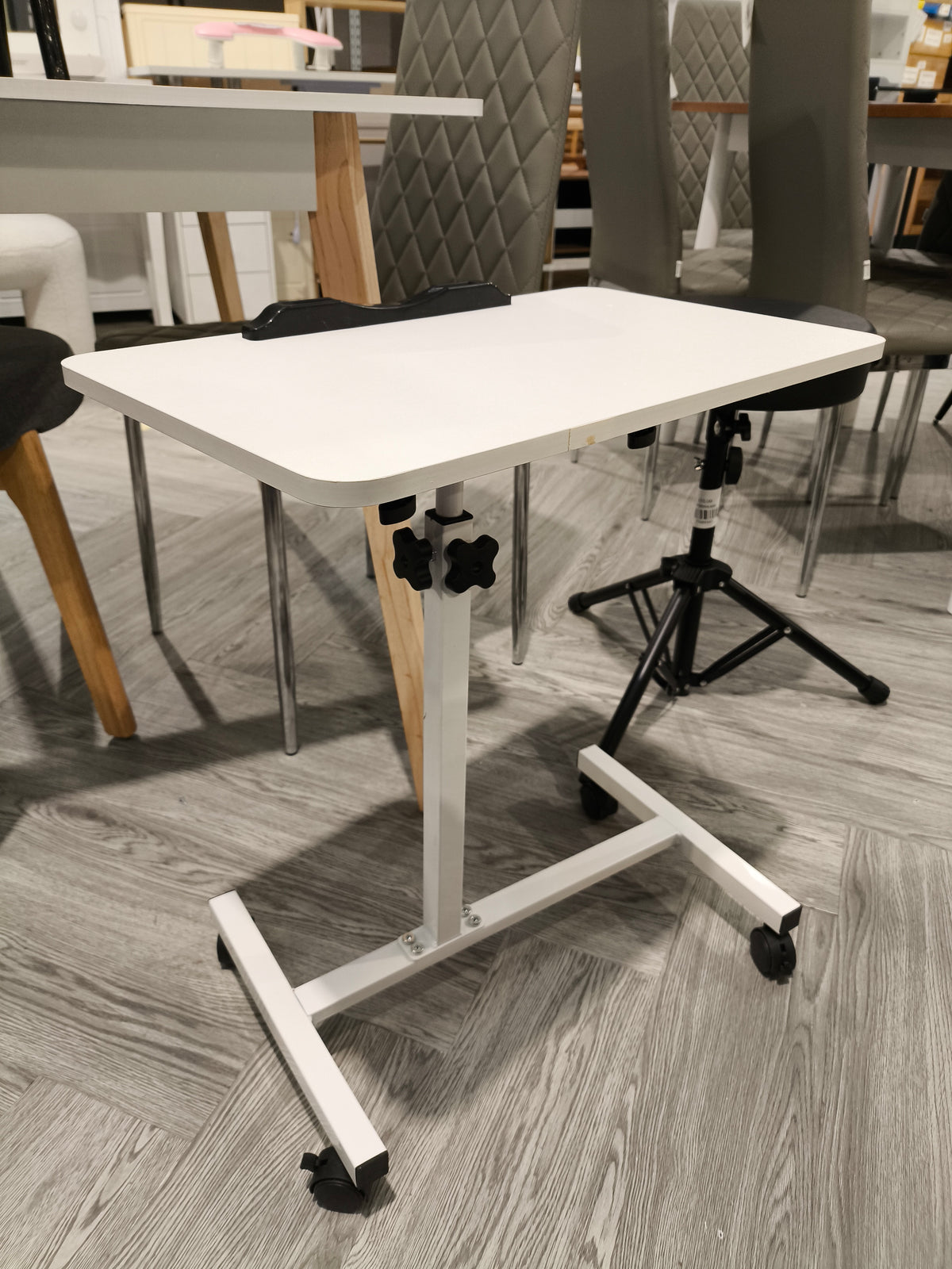 Height Adjustable Mobile Table with Castors White