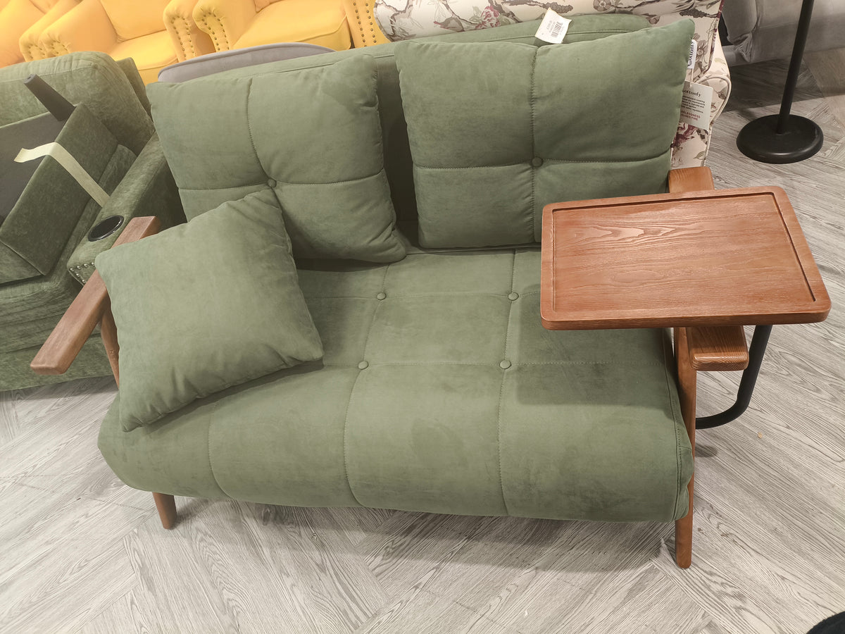 Foldable Matte Fabric Solid Wood 3 Mode Sofa Bed Green