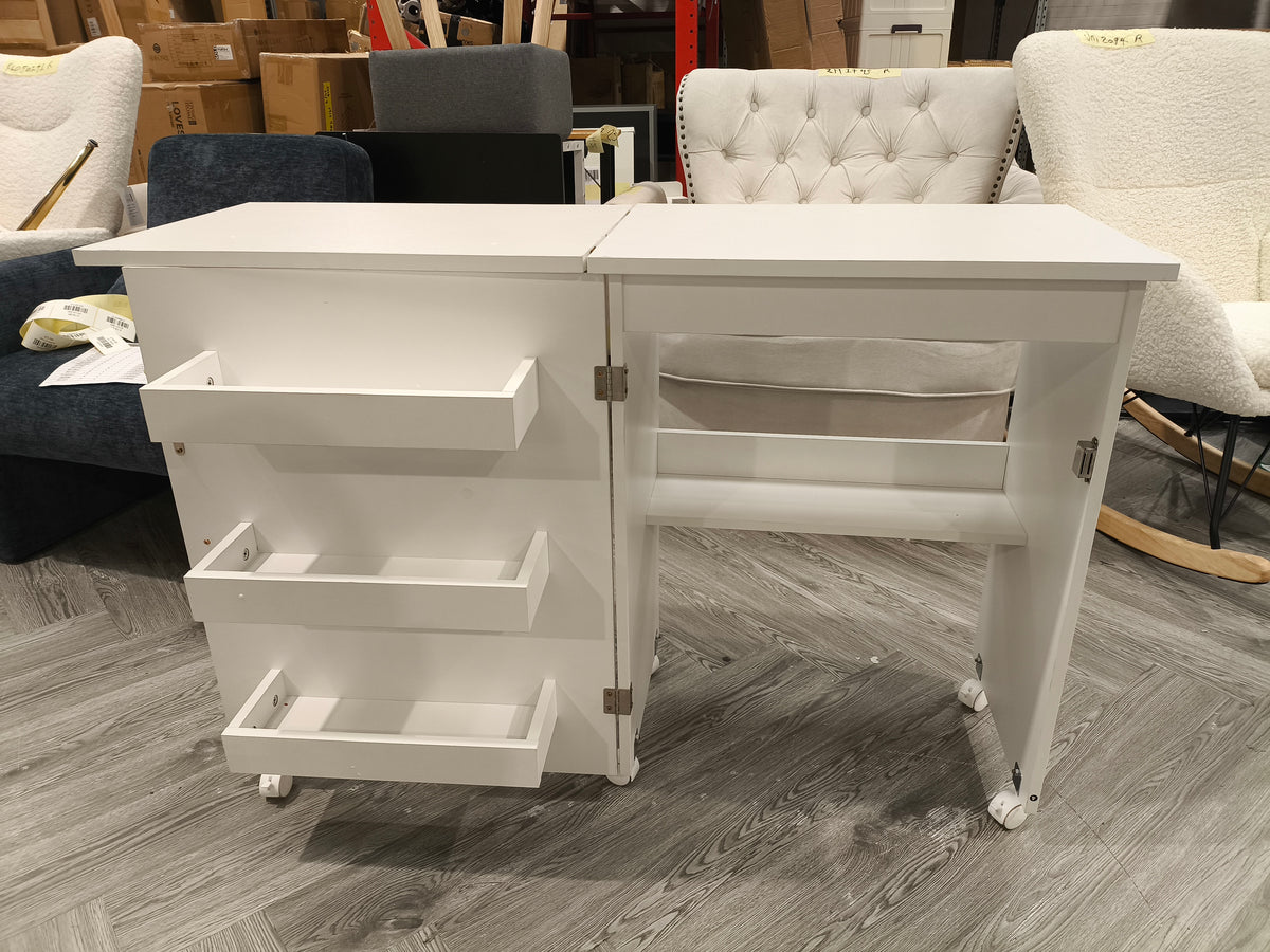 Folding Sewing Table With Storage Shelves And Lockable Casters