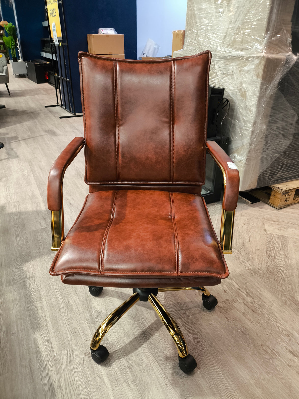 PU Leather Upholstered Swivel Office Chair with Wheels Brown
