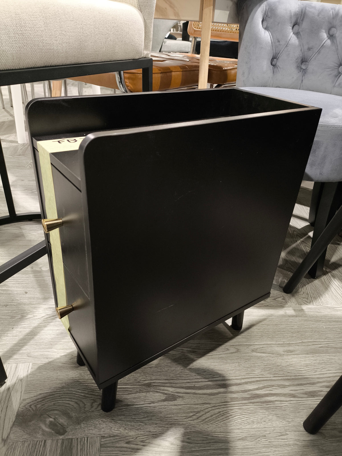 Black Modern MDF Bedside Table with 2 Drawers
