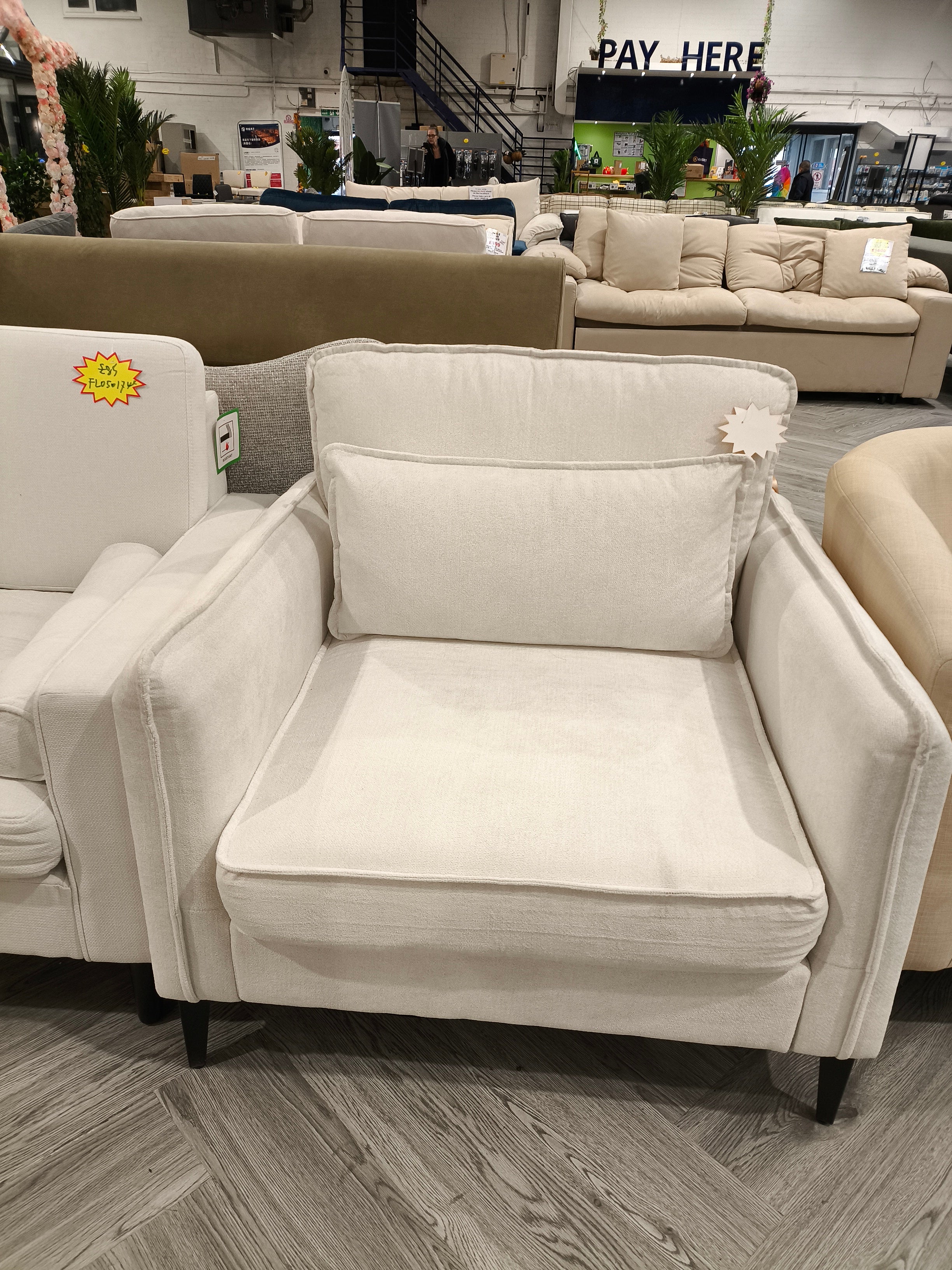 Linen Single Sofa Armchair with Toss Pillows and Metal Legs Beige