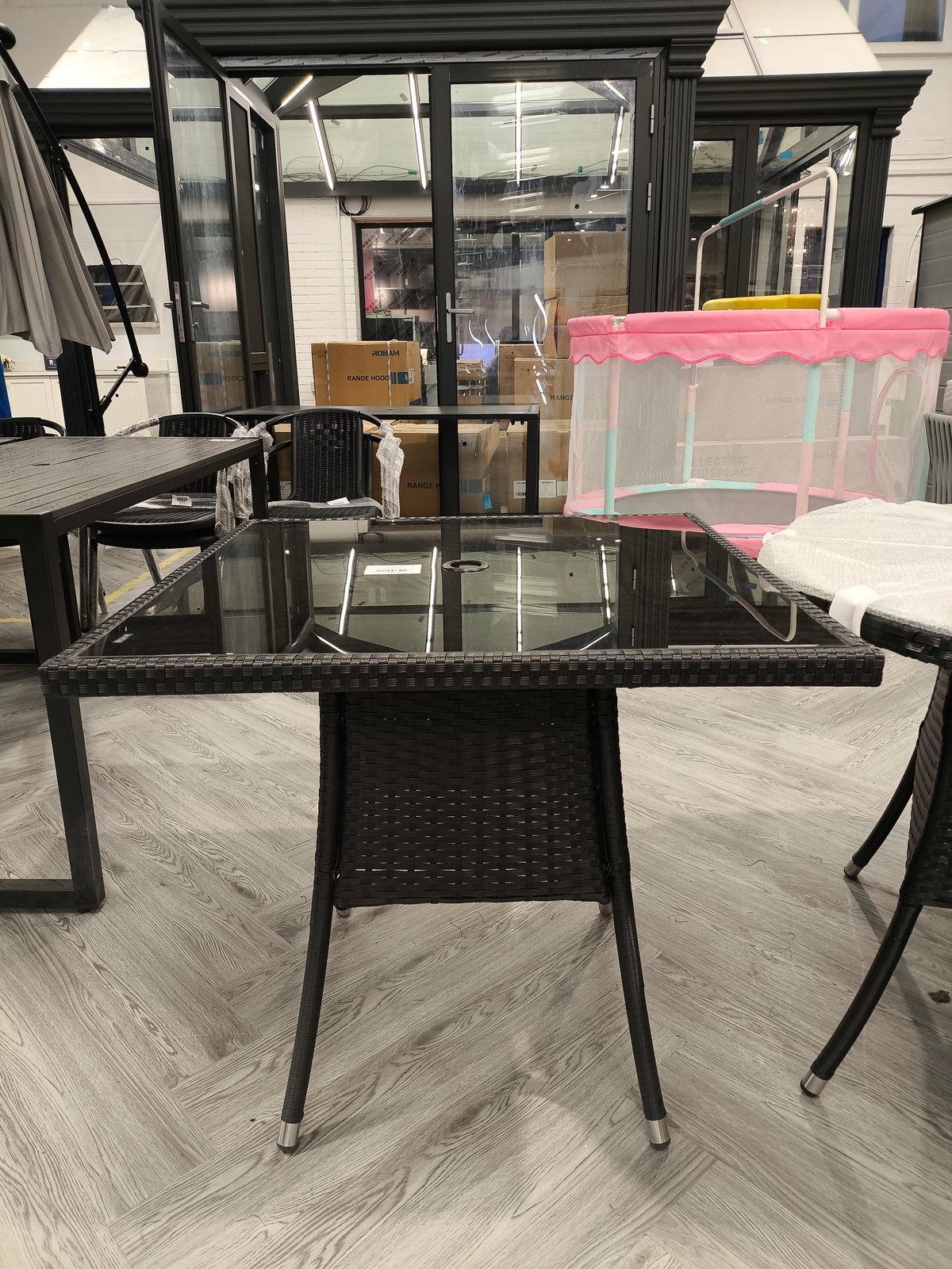 Rattan Wicker Square Tempered Glass Garden Table 80cm W