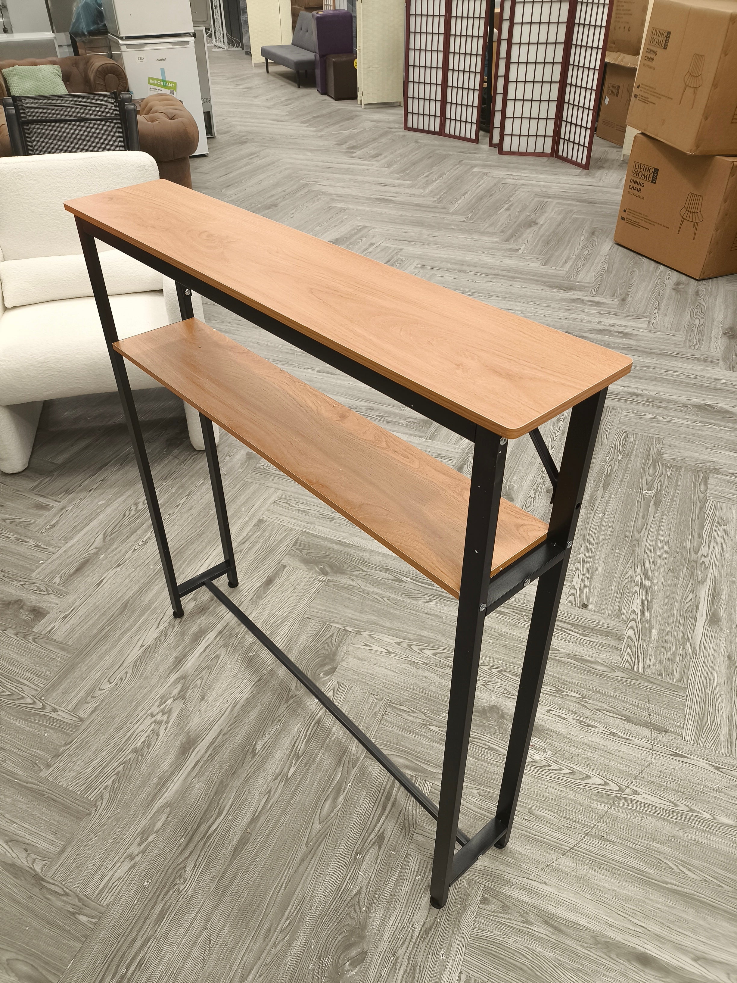 Narrow 2 Tier Wooden Console Table with Metal Frame
