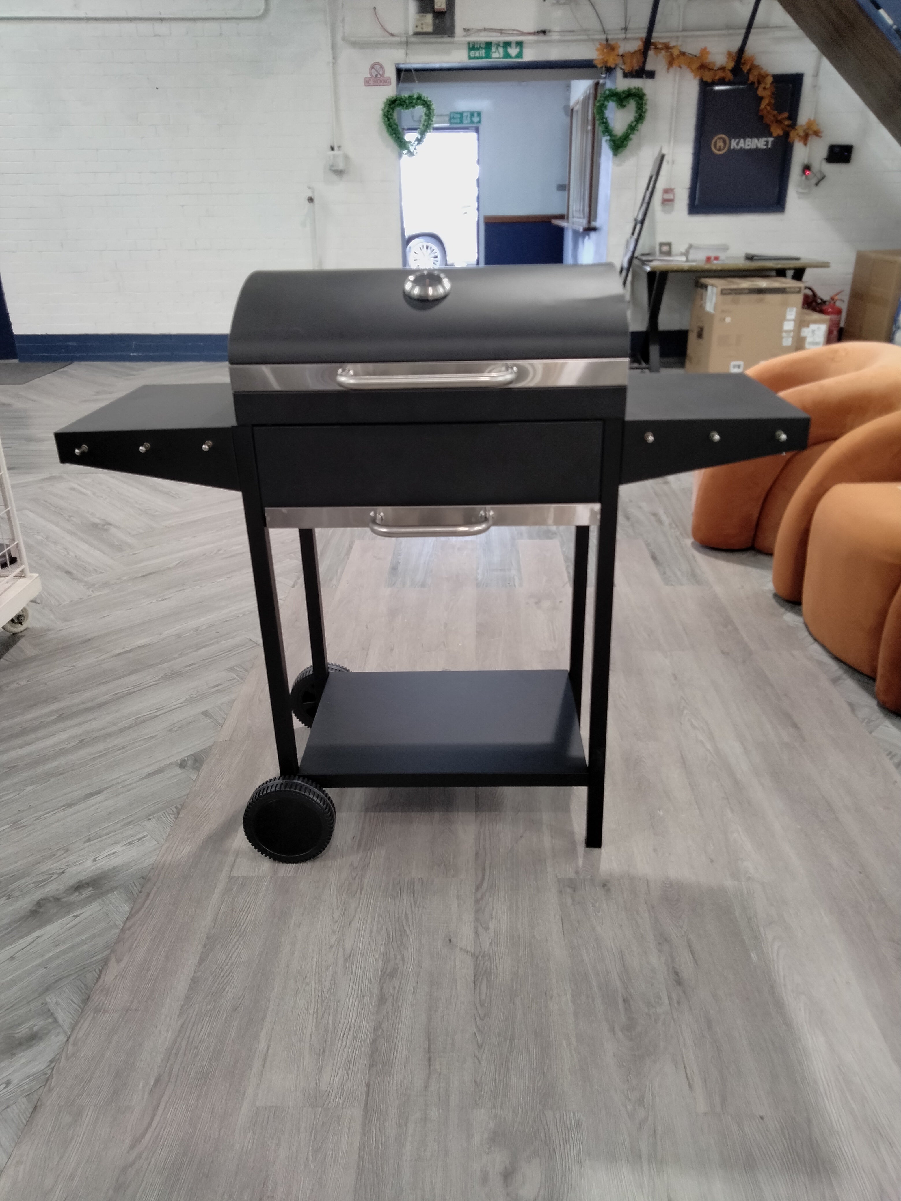 Outdoor Garden Charcoal Grill with Side Tables 119cm W