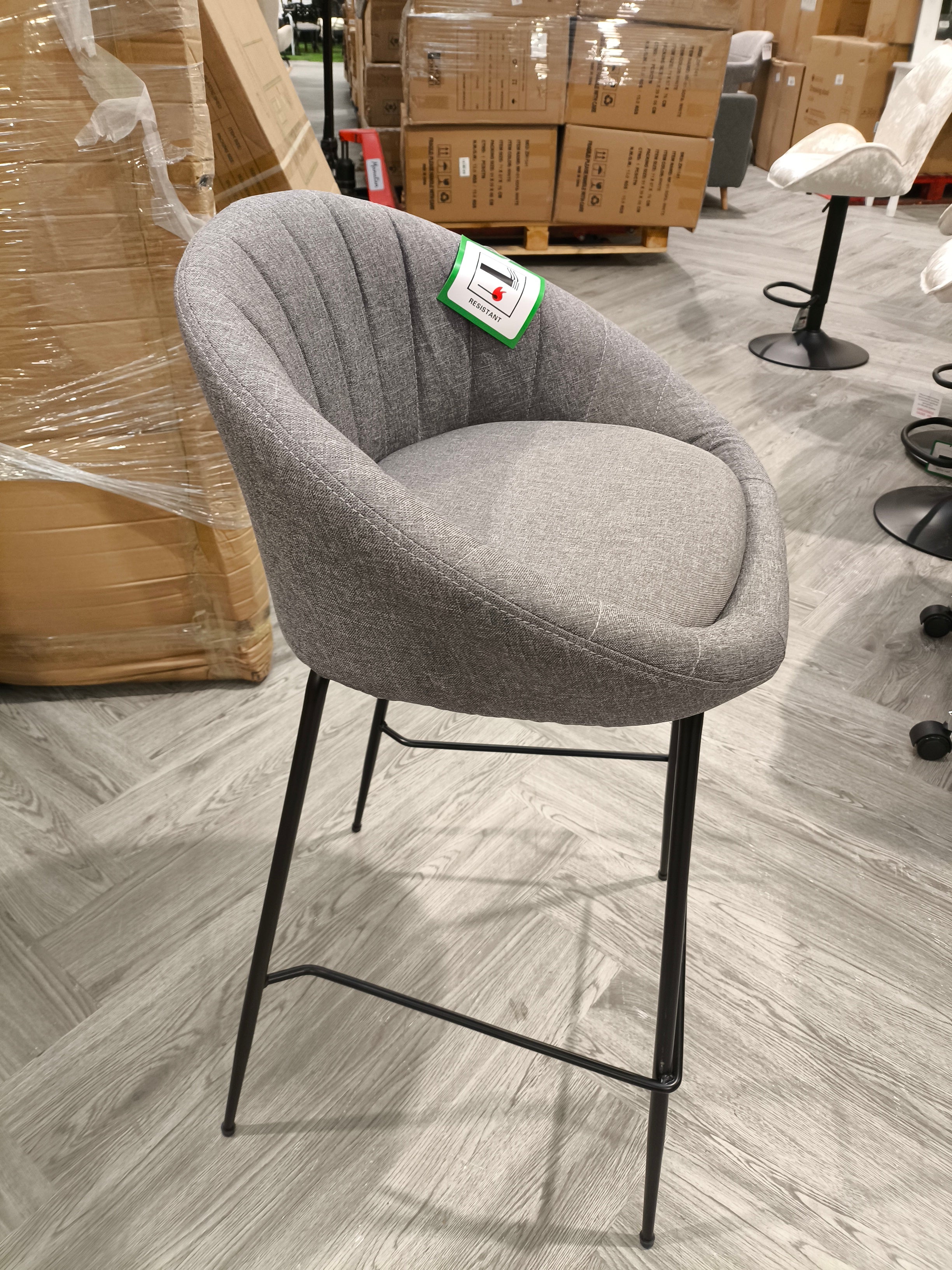 Linen Upholstered Bar Stool with Footrest Grey 1PC