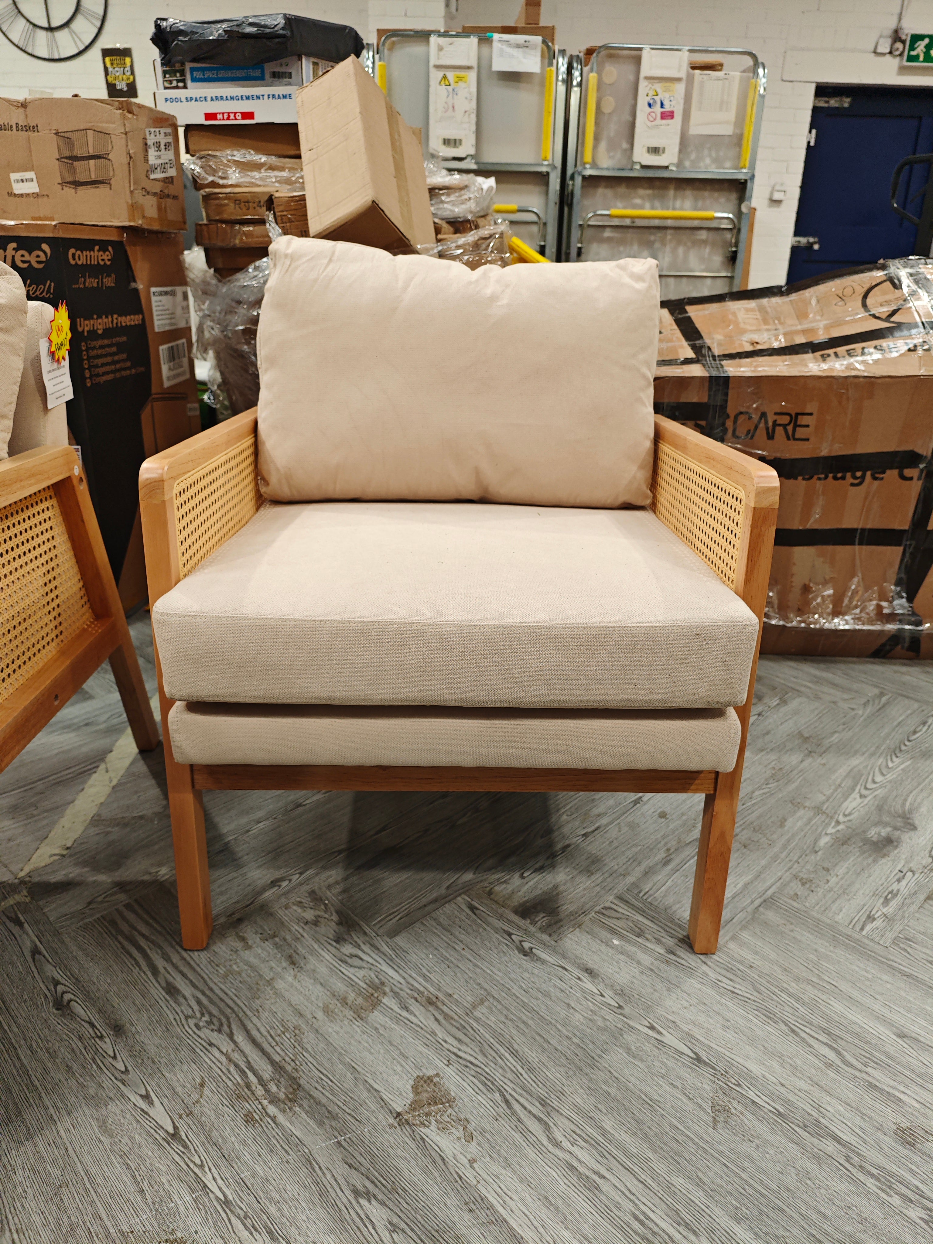 Cushioned Wooden Armchair Beige