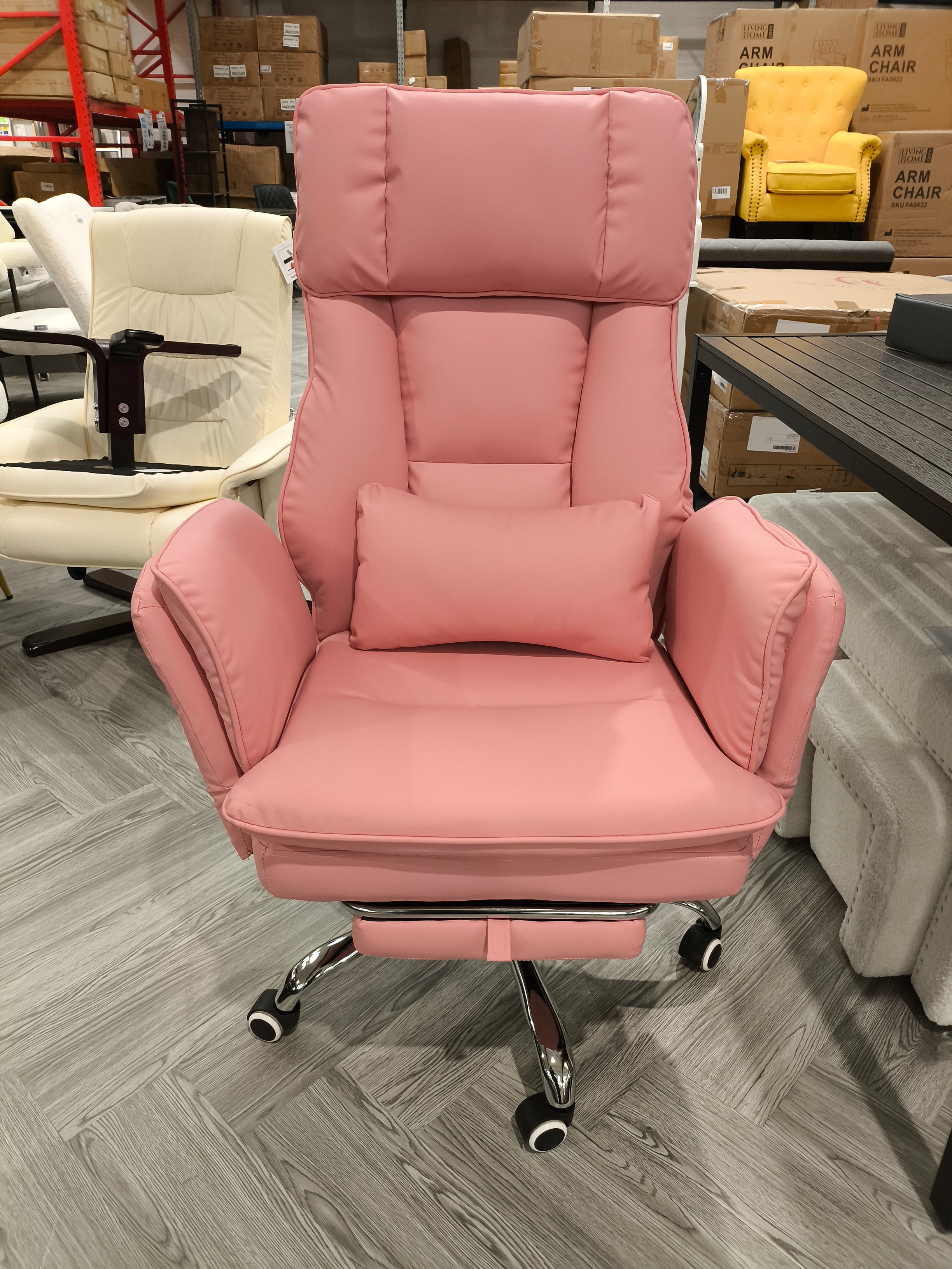 PU Leather Height Adjustable Swivel High Back Gaming Chair with Footrest Pink