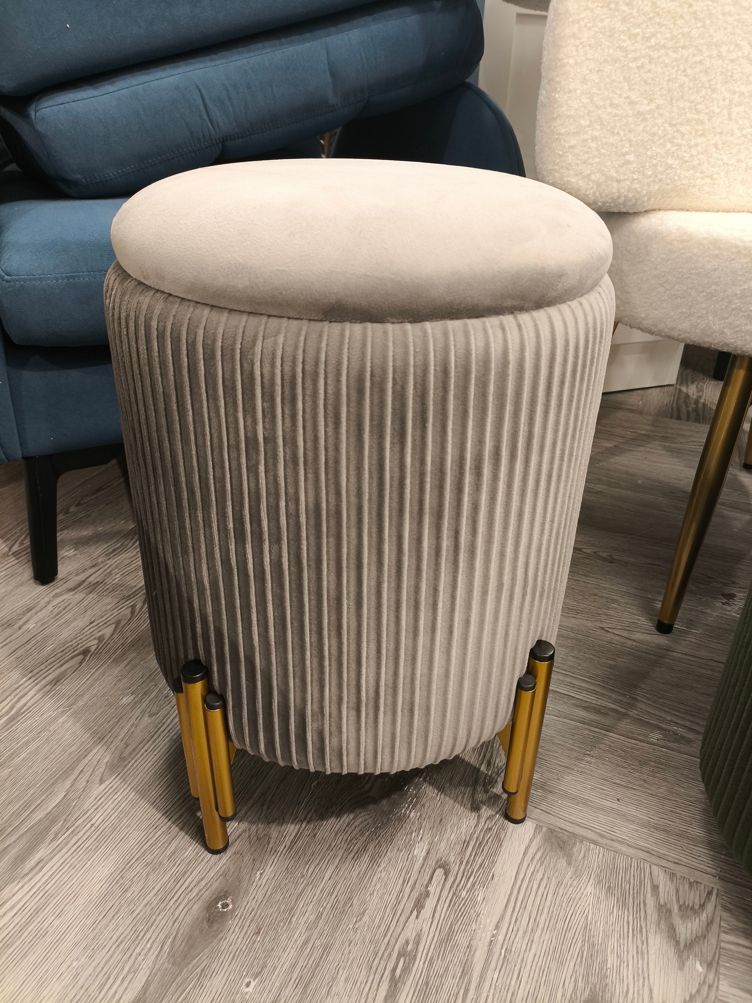 Modern Round Storage Ottoman with Metal Base Grey