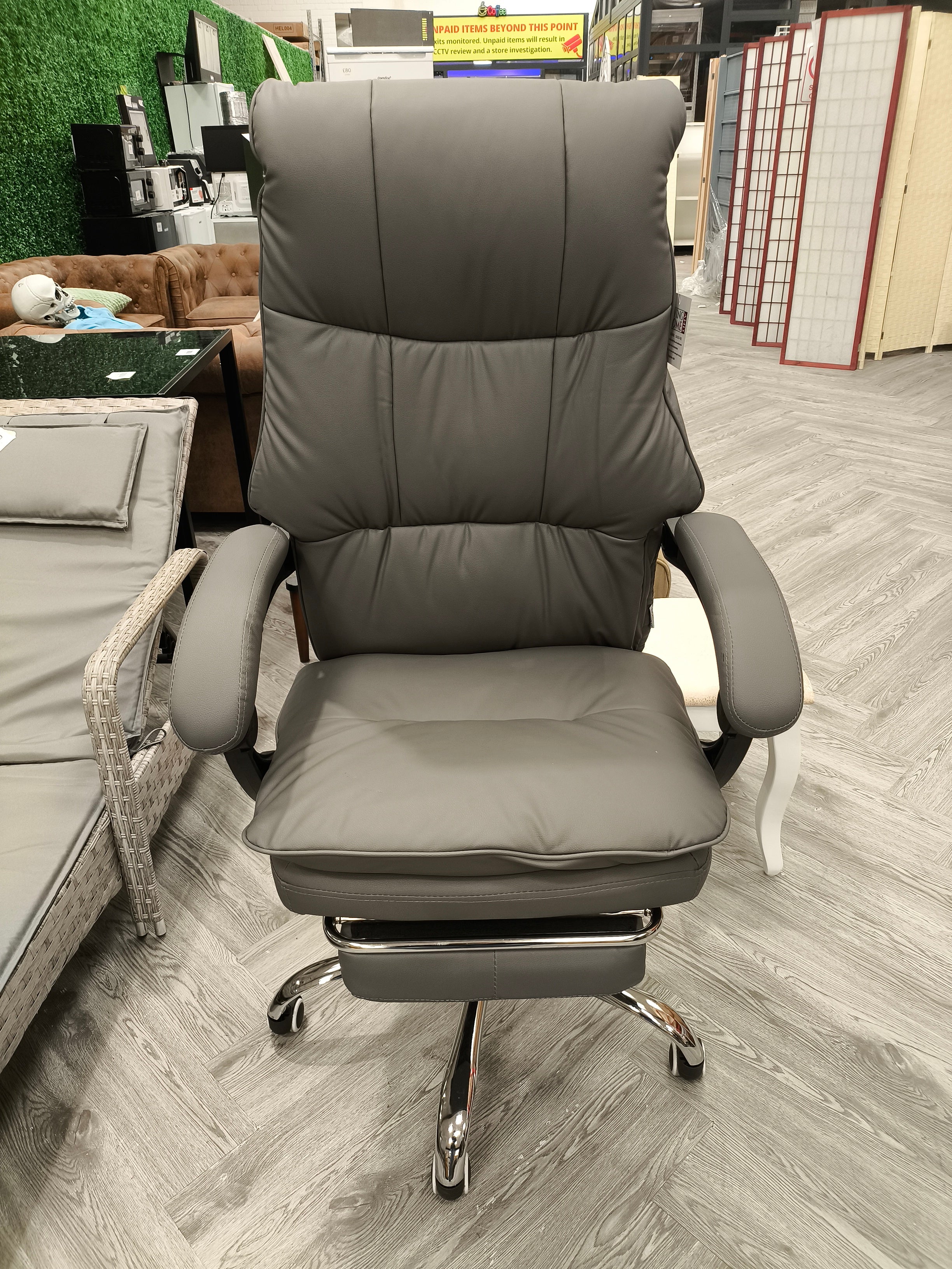 Height Adjustable Ergonomic Reclining Office Chair with Footrest Grey