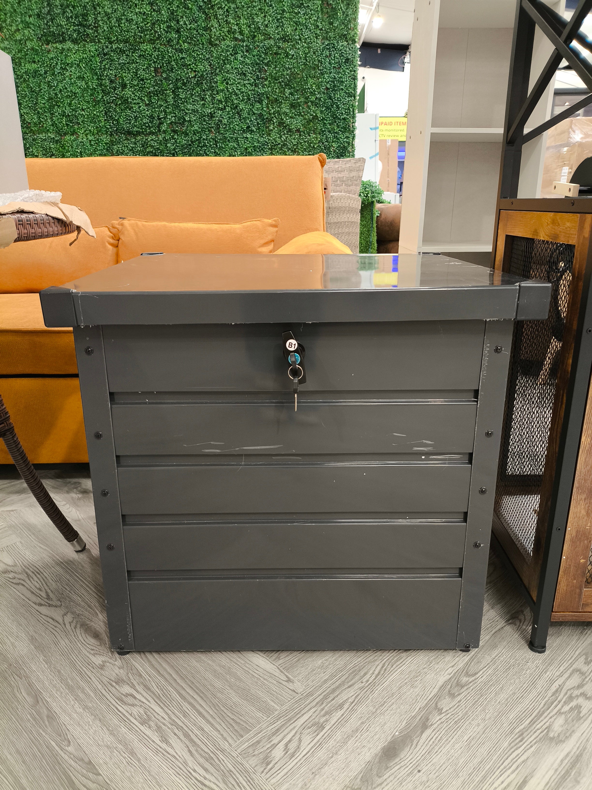 200L Lockable Outdoor Metal Garden Storage Box Charcoal Black