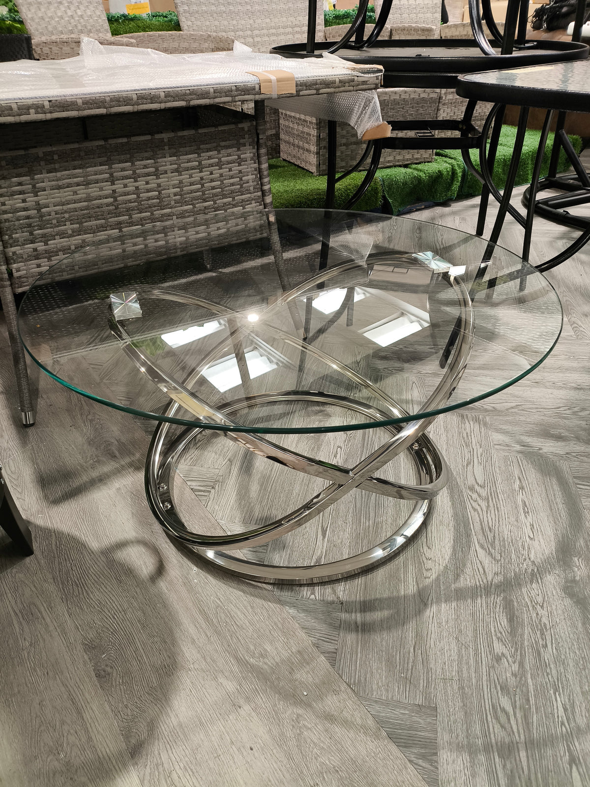 Tempered Glass Top Round Coffee Table for Living Room