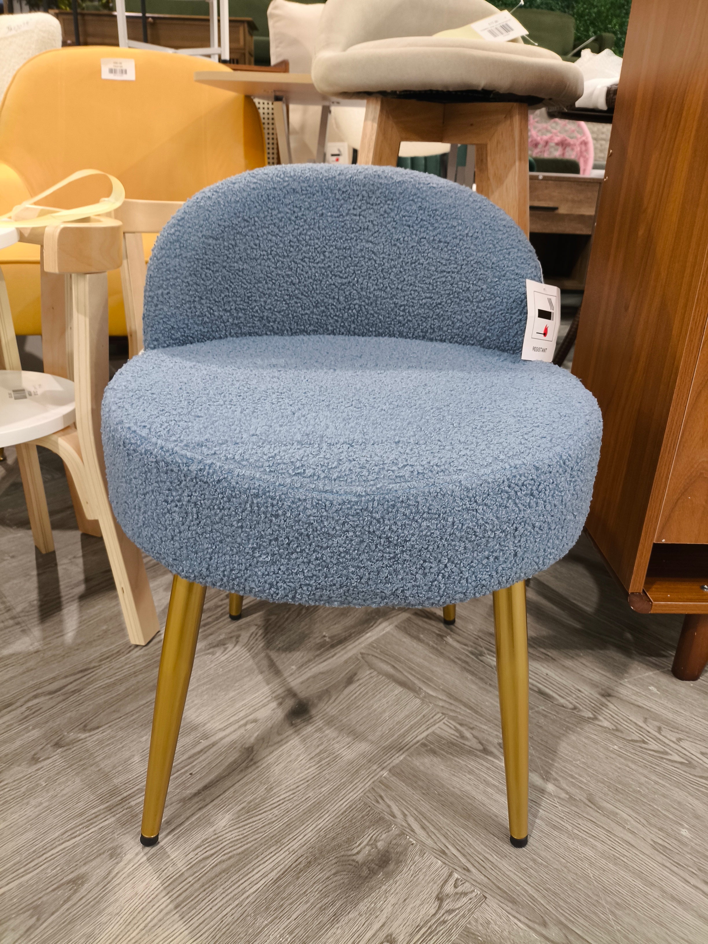 Teddy Fleece Dressing Table Stool with Metal Legs Light Blue